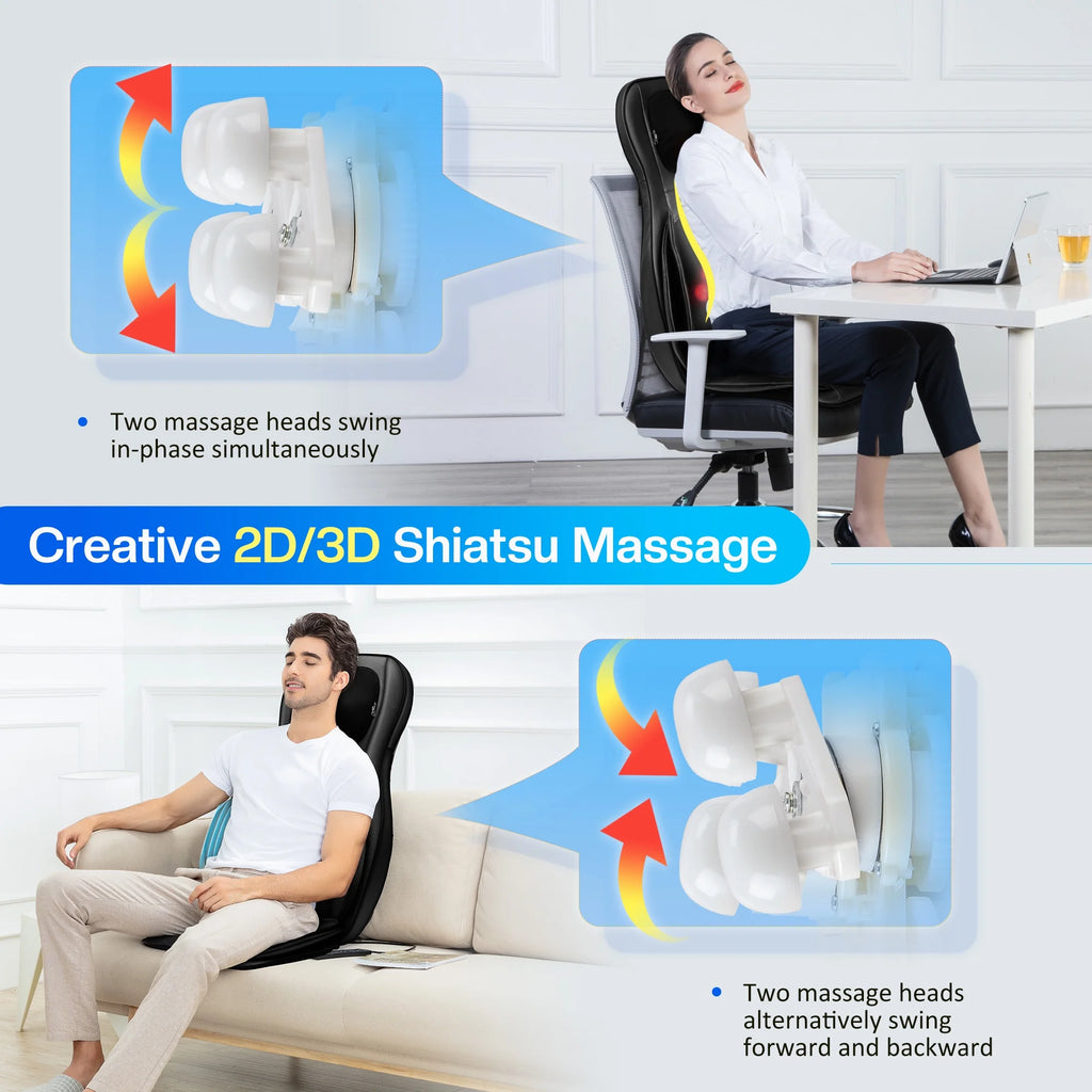 Relax On-The-Go – Comfier Back Massager with Heat Shiatsu Pad | Air Compression & Rolling Nodes for Neck, Back & Hips 