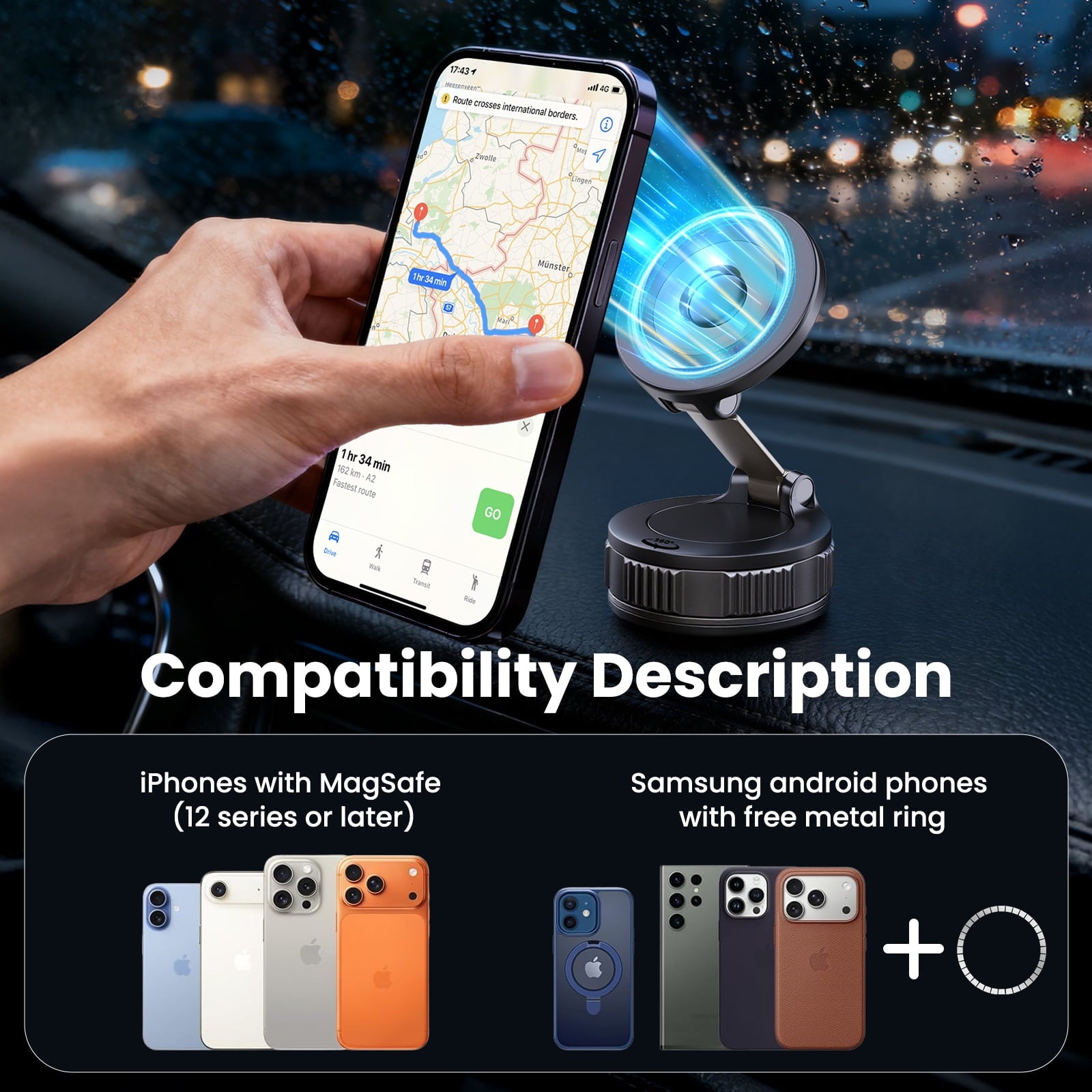 Stay Powered & Hands-Free – Wireless Fast Charging Car Mount | Auto-Clamp Phone Holder