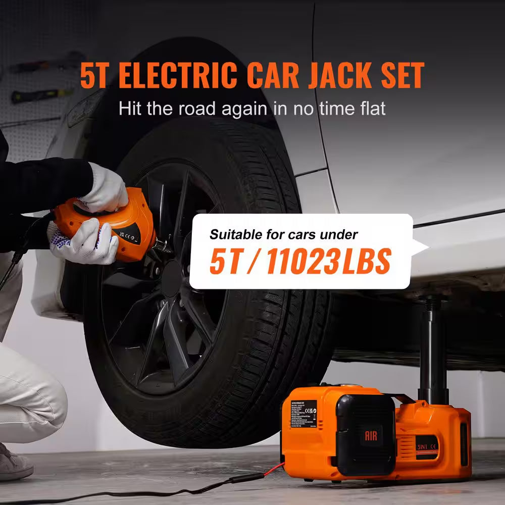 Easy Electric Car Jack Kit | 5-Ton Lift with Inflator Pump & Wrench – One-Button Tire Change by SKYSHALO