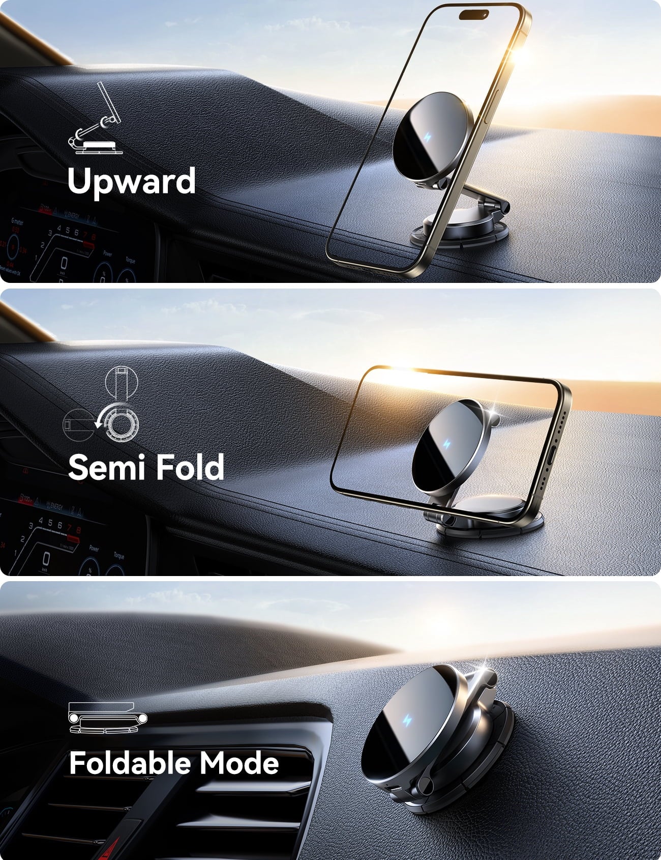 JOYROOM 15W MagSafe Car Mount & Wireless Charger — 360° Dashboard Phone Holder | Mount it. Charge it. Keep your route in view.