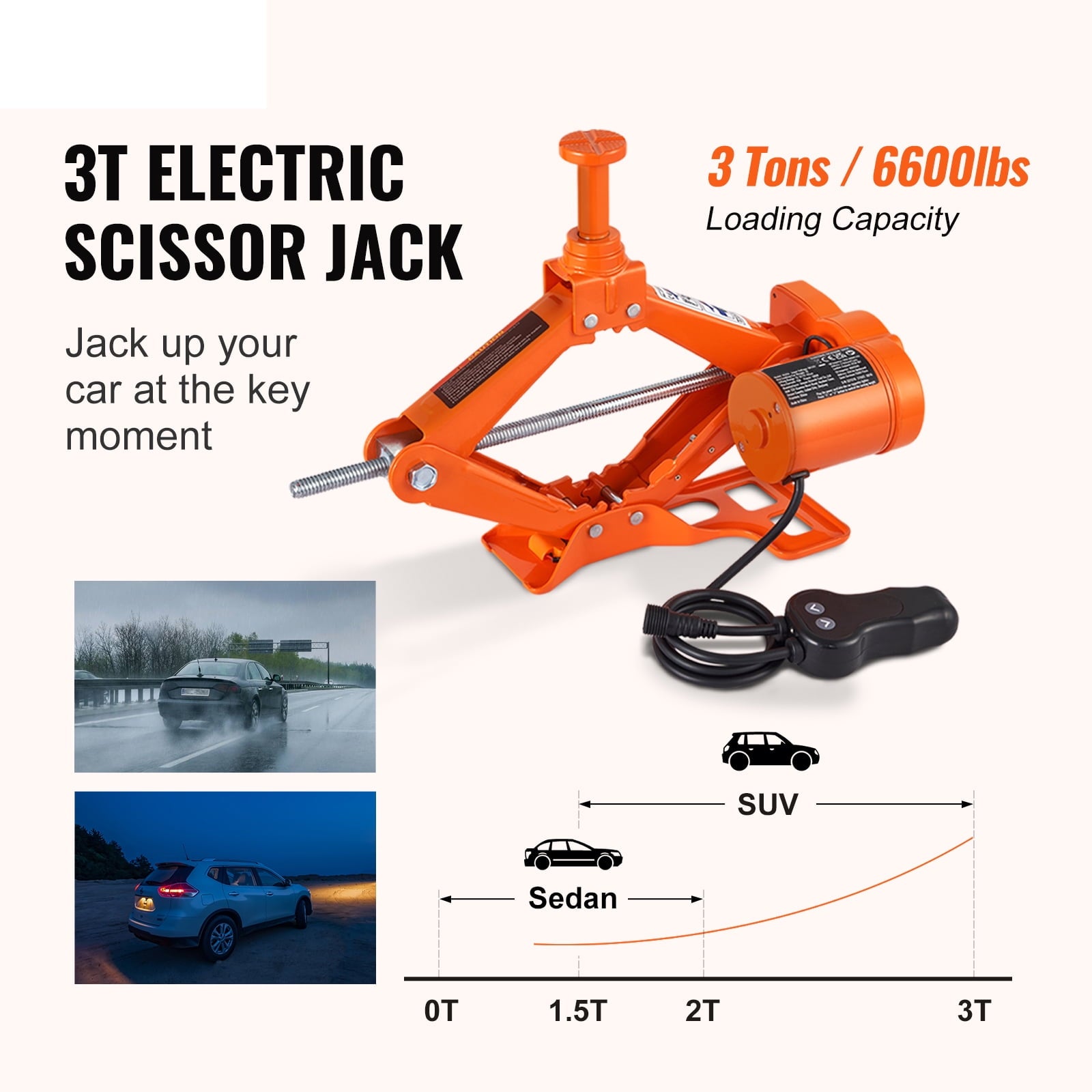 Lift Smarter – VEVOR 3-Ton Electric Scissor Jack | 12 V Auto Lift + Built-In Tire Inflator & Remote