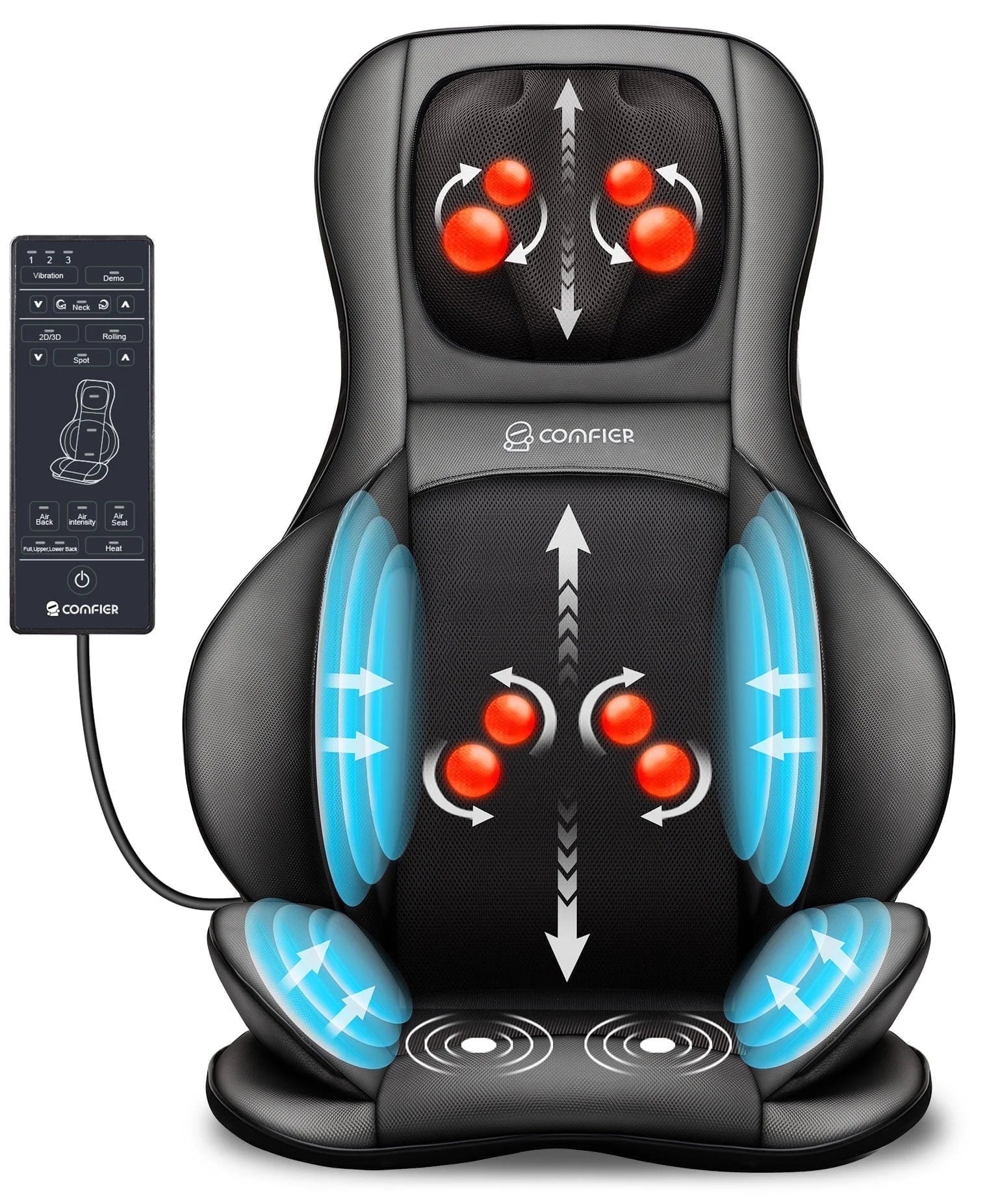 Relax On-The-Go – Comfier Back Massager with Heat Shiatsu Pad | Air Compression & Rolling Nodes for Neck, Back & Hips 
