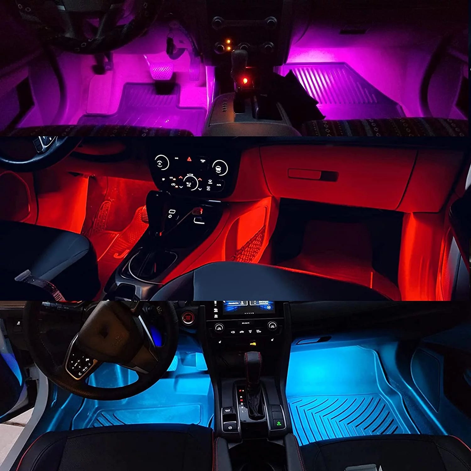 Light Up Your Ride –  Interior LED Strip Lights (4-Pack) | 16 M Colors, Music Sync & Voice Control