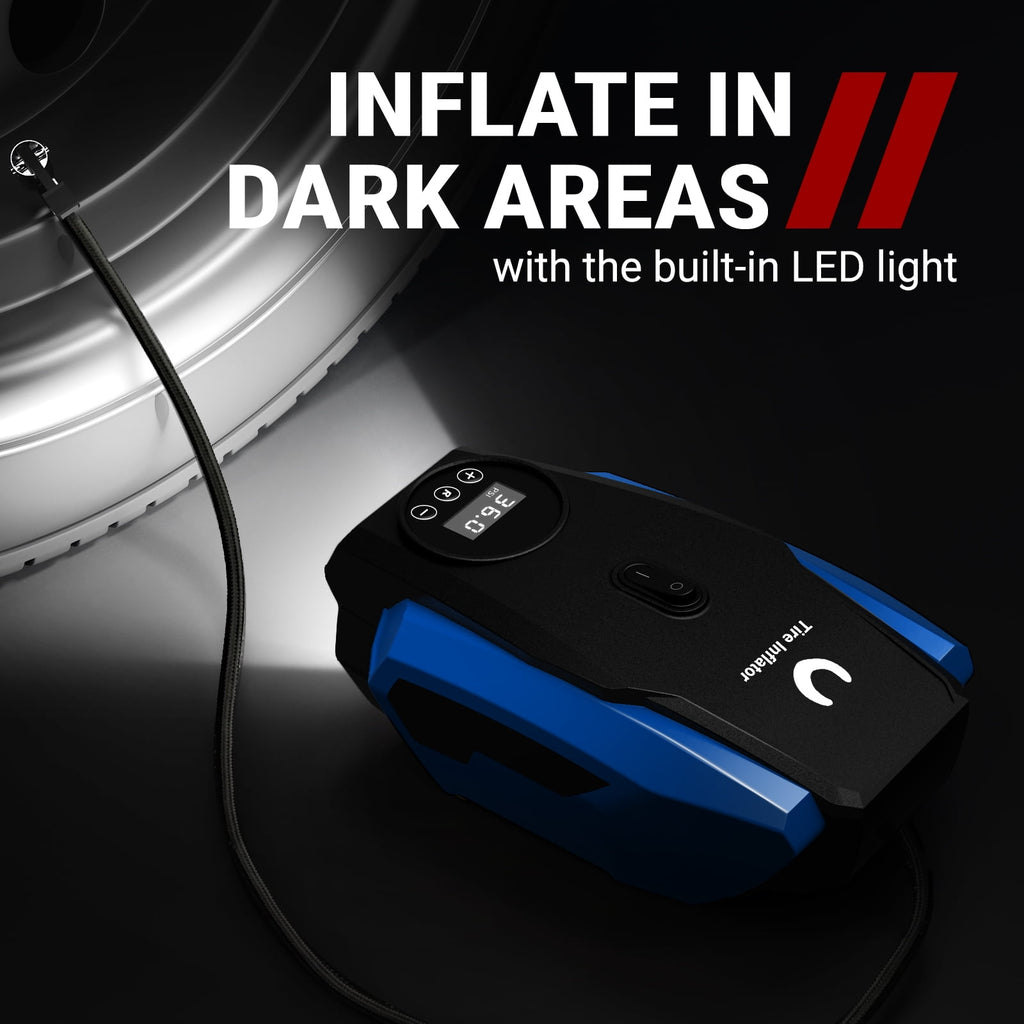 Stay Road-Ready – VacLife Portable Tire Inflator 12V DC Air Compressor | Auto Shut-Off & LED Light (Blue VL718) 