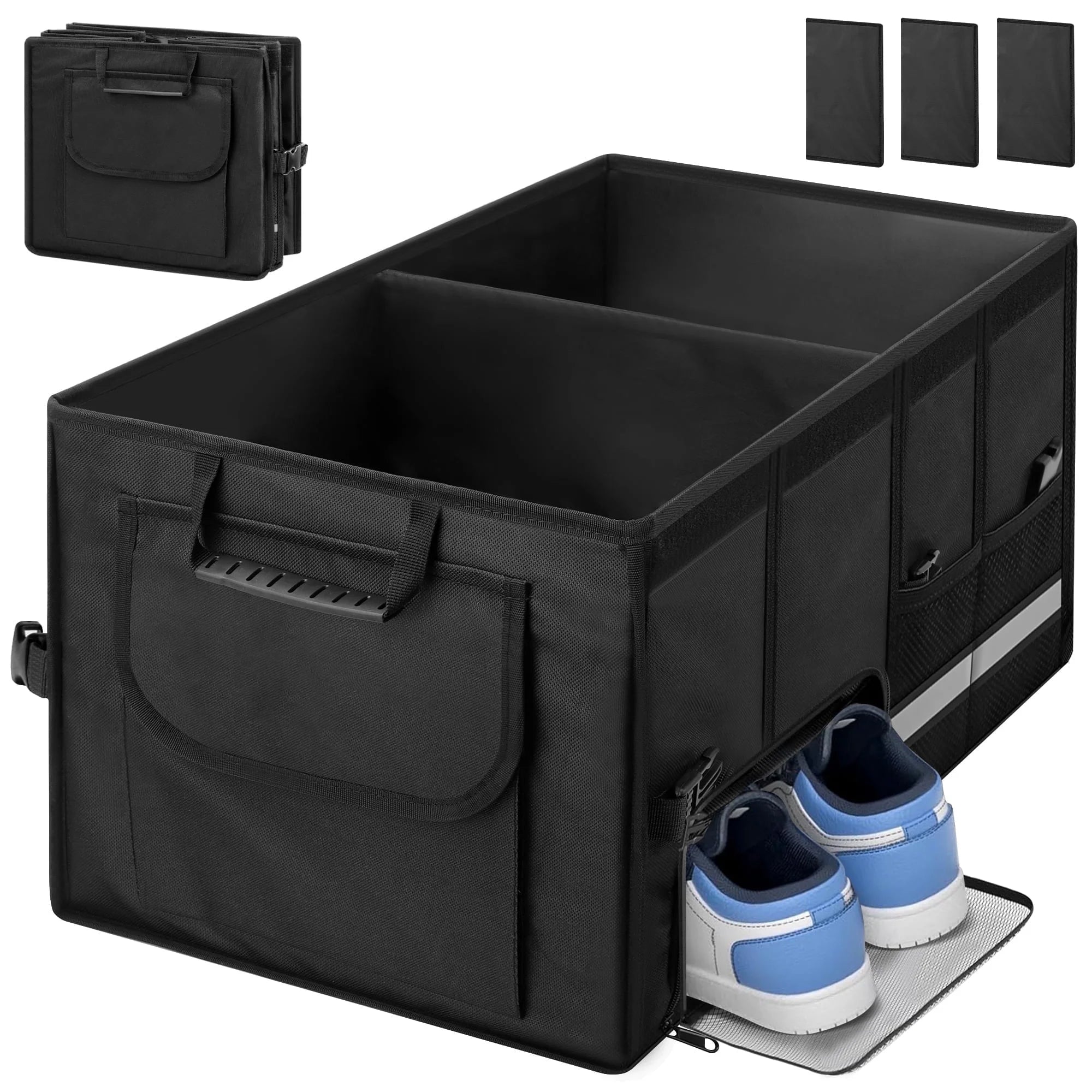 72L Collapsible Car Trunk Organizer — 3 Compartments, Shoe Storage & Removable Lid | Stop letting your trunk become a junk drawer.