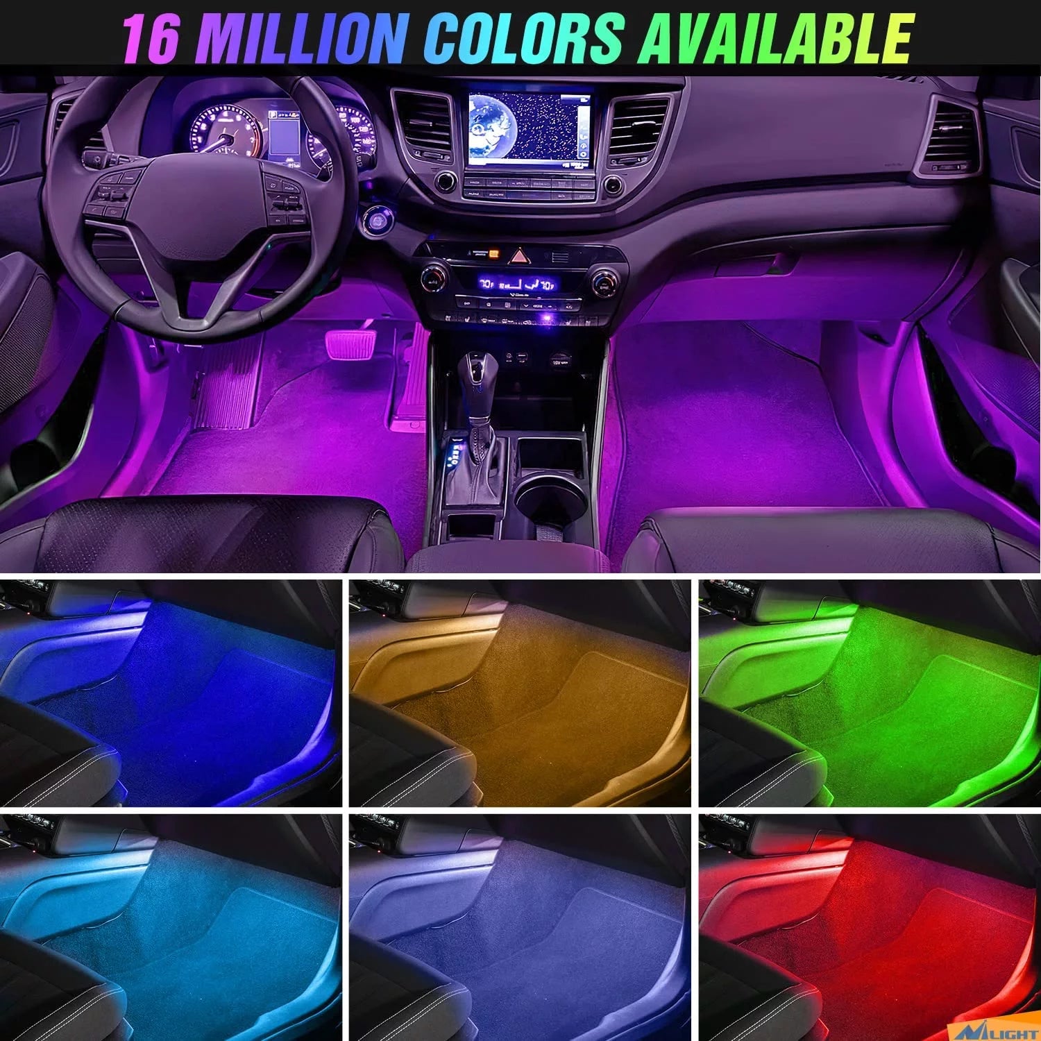Light Up Your Ride –  Interior LED Strip Lights (4-Pack) | 16 M Colors, Music Sync & Voice Control
