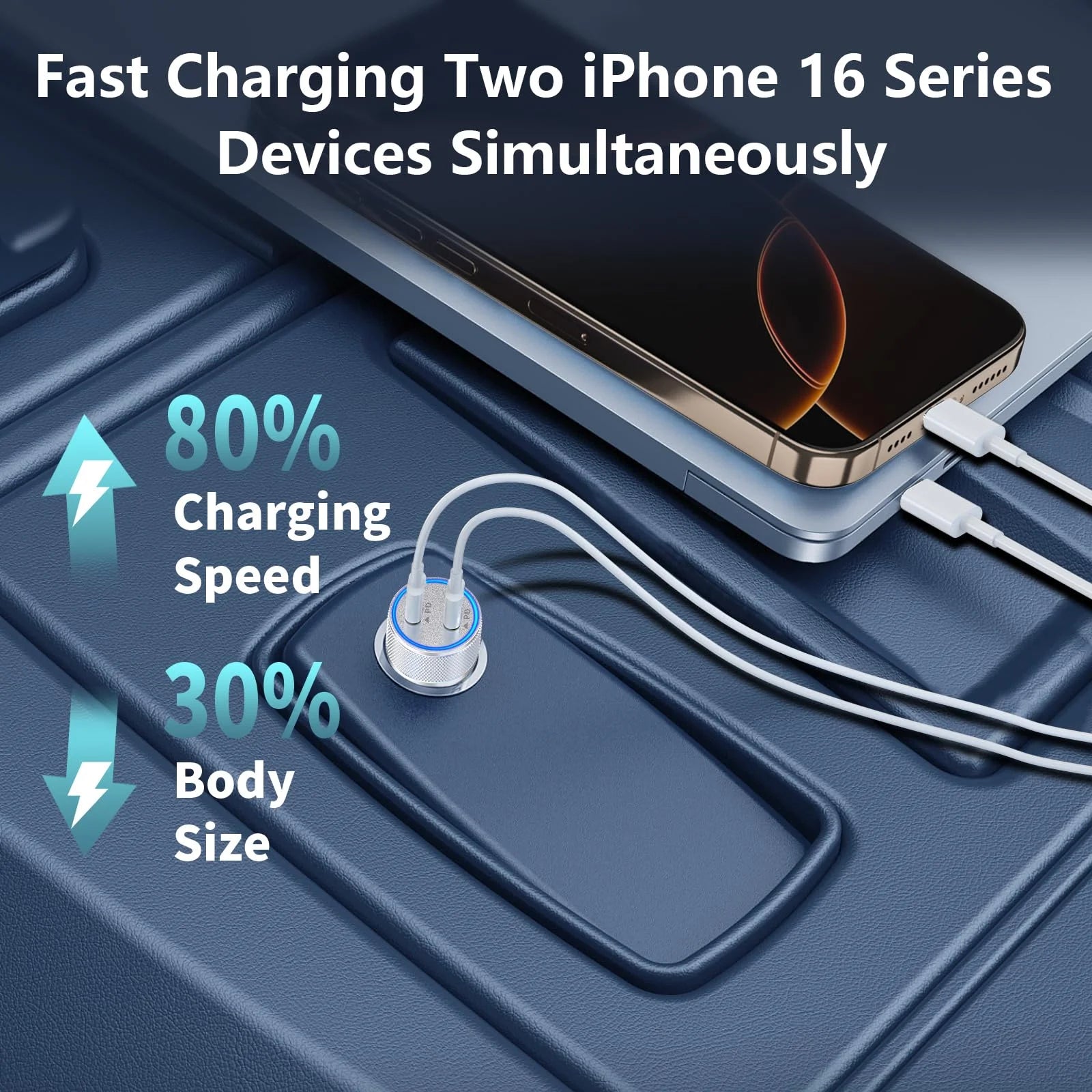 Stay Charged Anywhere – Apple MFi 90W Dual USB-C Car Charger (2-Pack) with Braided Cable