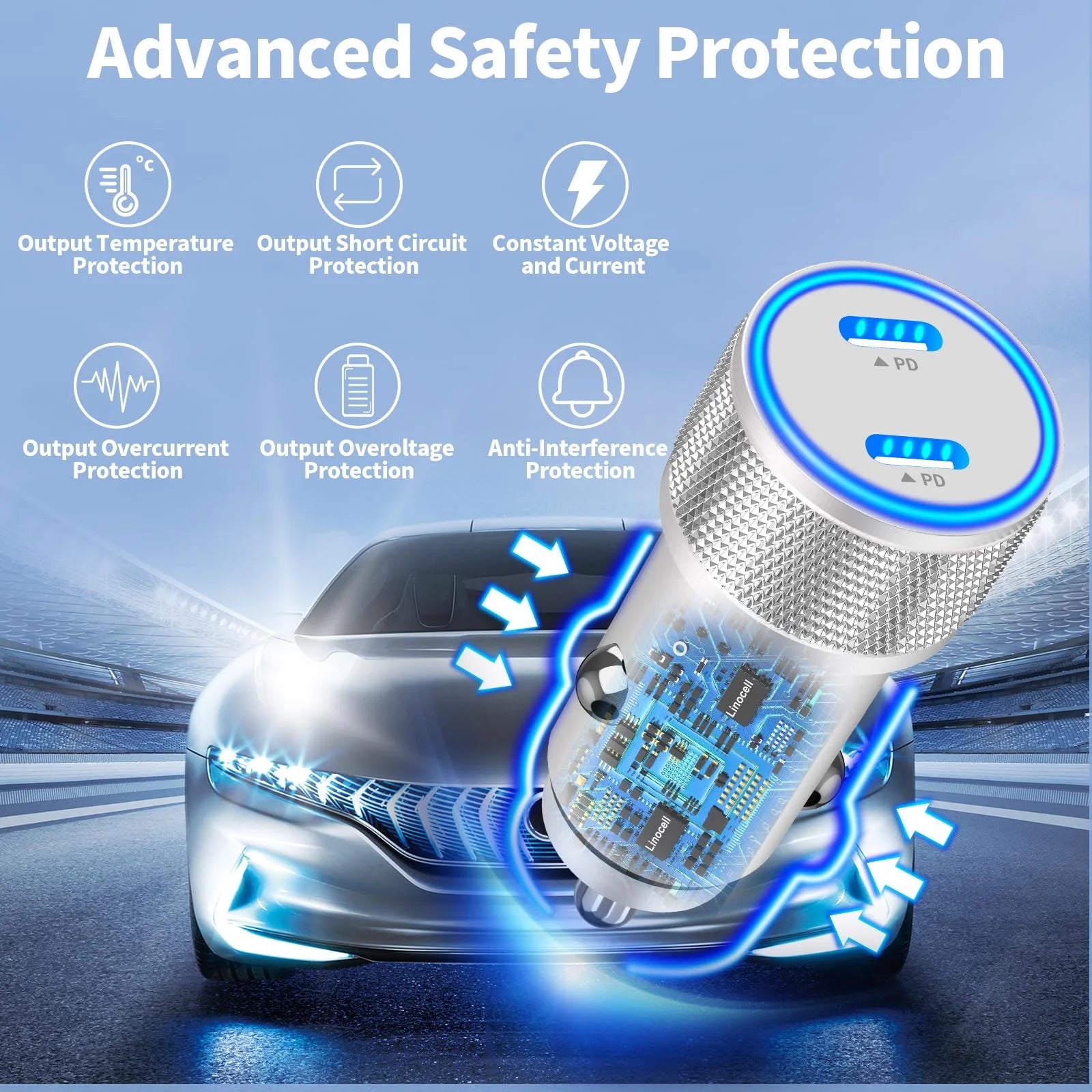 Stay Charged Anywhere – Apple MFi 90W Dual USB-C Car Charger (2-Pack) with Braided Cable