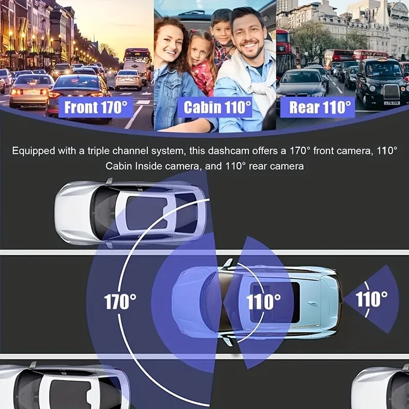 360° 4-Channel Dash Cam — Front, Cabin & Rear + Wi-Fi, GPS & 64GB Card | One camera. More angles. More evidence when it matters.