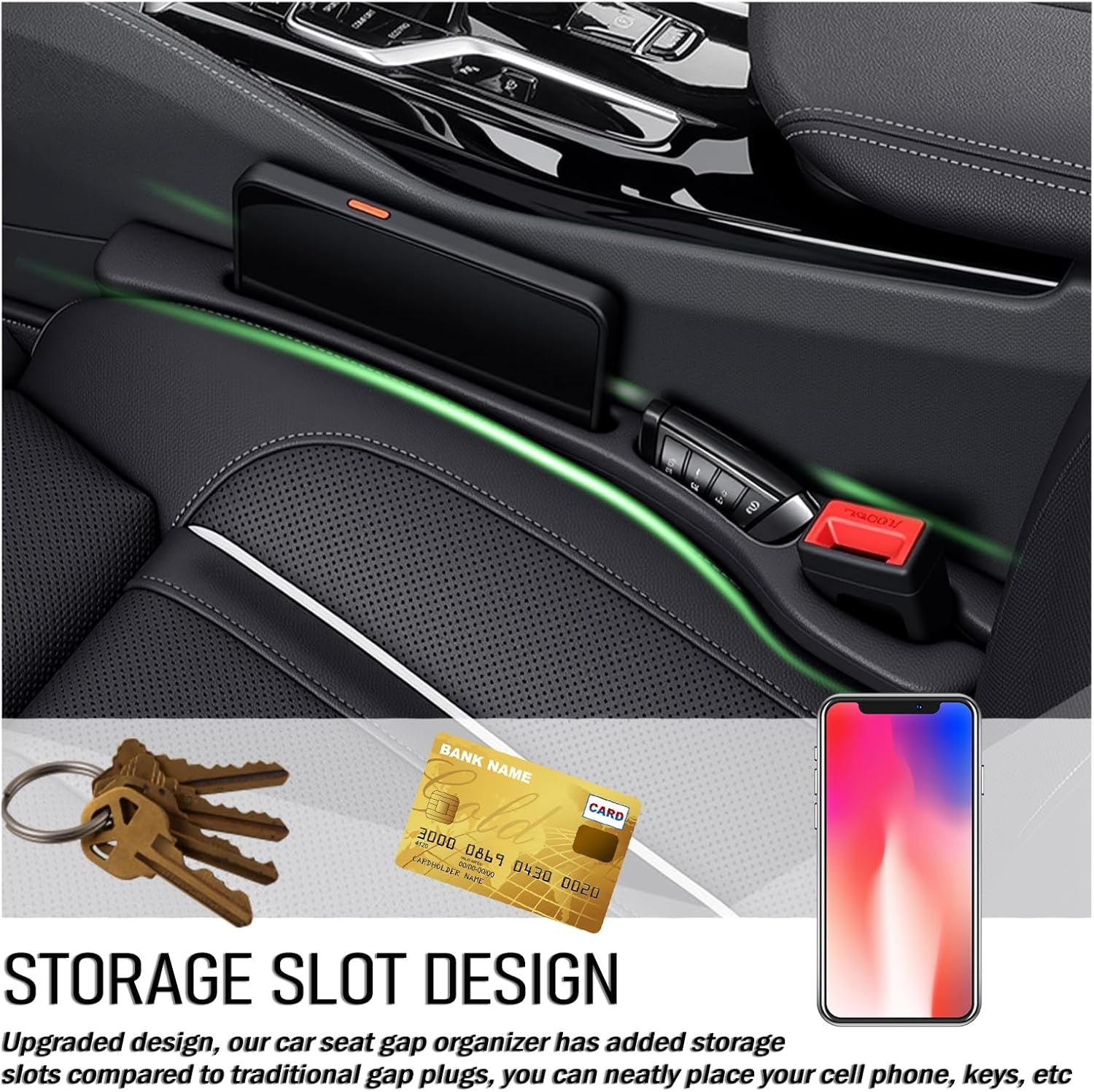 Stop Losing Items Between the Seats – 2-Pack Soft Car Seat Gap Filler Organizer with Storage Slots