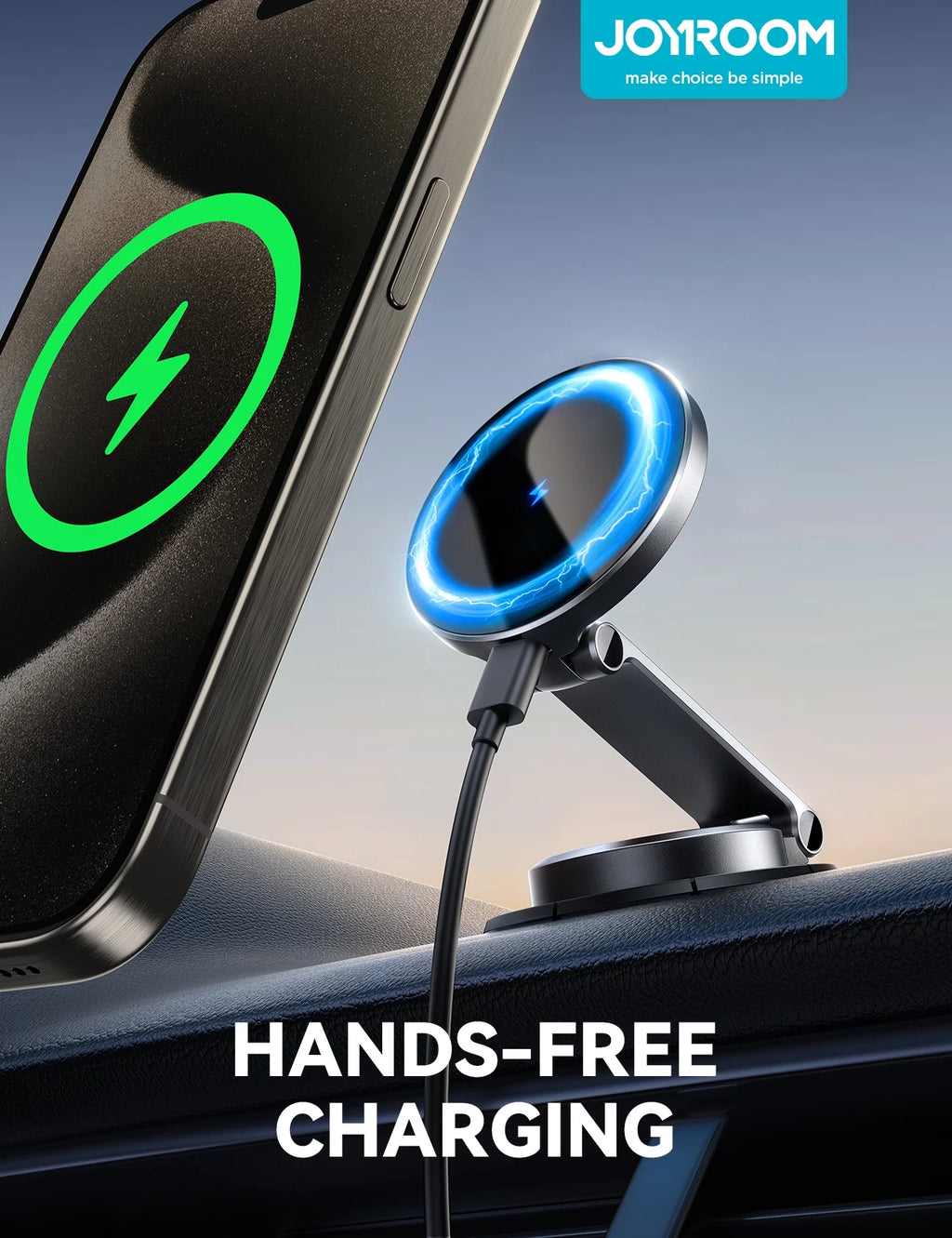 JOYROOM 15W MagSafe Car Mount & Wireless Charger — 360° Dashboard Phone Holder | Mount it. Charge it. Keep your route in view.