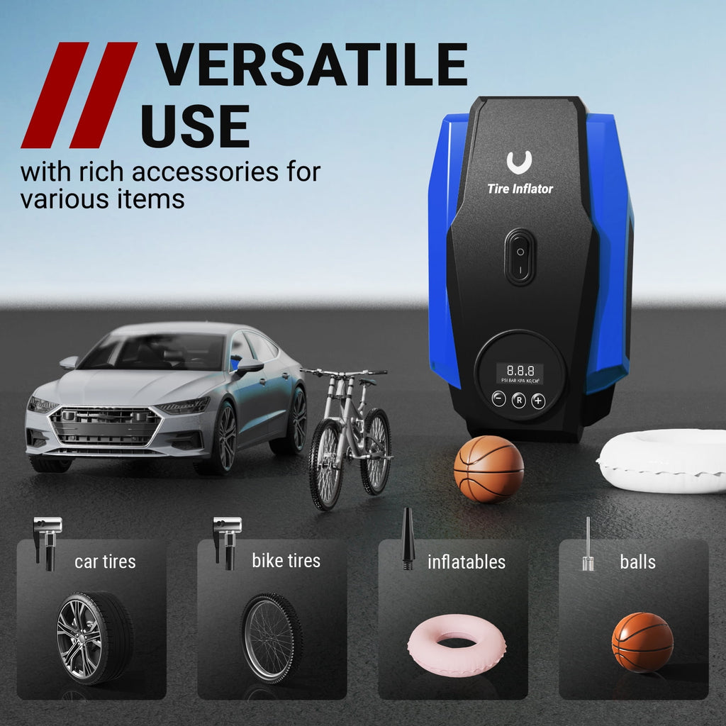 Stay Road-Ready – VacLife Portable Tire Inflator 12V DC Air Compressor | Auto Shut-Off & LED Light (Blue VL718) 