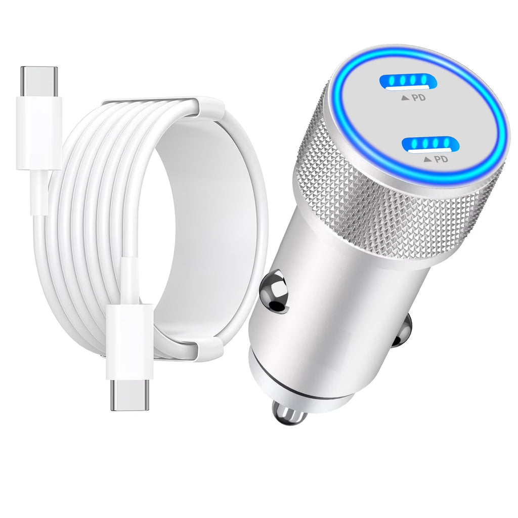 Stay Charged Anywhere – Apple MFi 90W Dual USB-C Car Charger (2-Pack) with Braided Cable