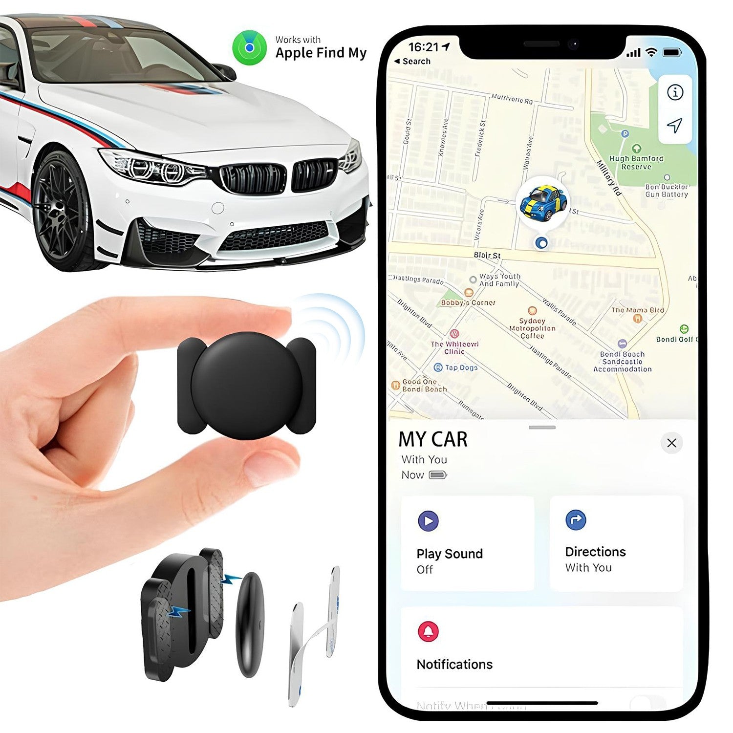 Mini GPS Vehicle Tracker Real-Time – Works with Apple Find My & Android Find My Device (No Subscription Required)