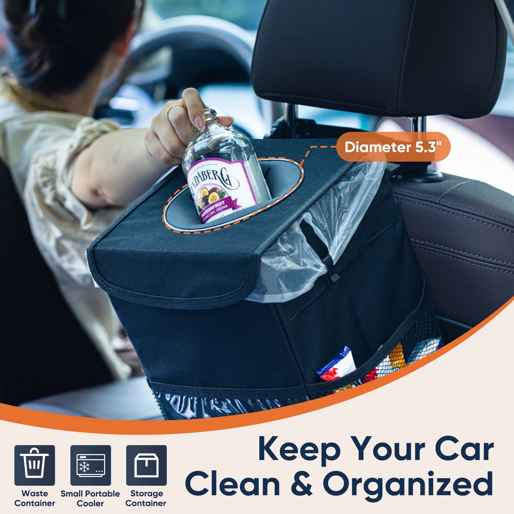 Keep Your Ride Clean – 3 Gallon Waterproof Car Trash Can with Lid & Mesh Pockets | Universal Fit for Cars, Trucks & SUVs