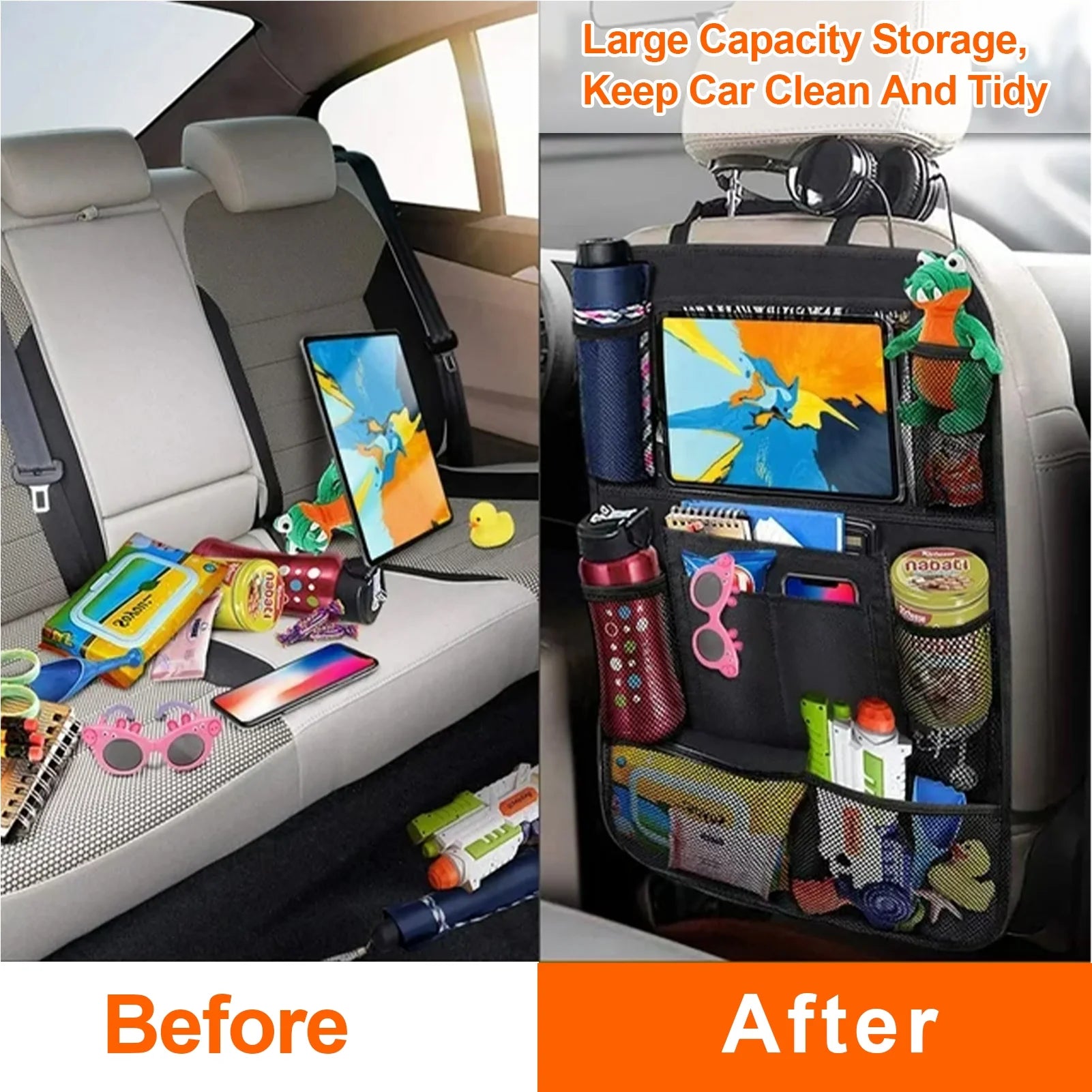 Stay Organized in the Backseat –  Backseat Organizer 2-Pack with Tablet Holder & 10 Pockets