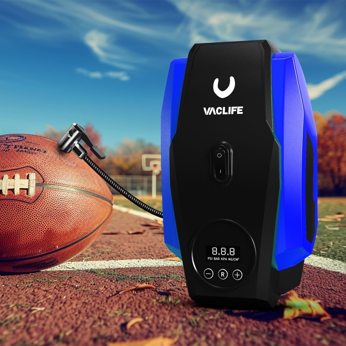 Stay Road-Ready – VacLife Portable Tire Inflator 12V DC Air Compressor | Auto Shut-Off & LED Light (Blue VL718) 