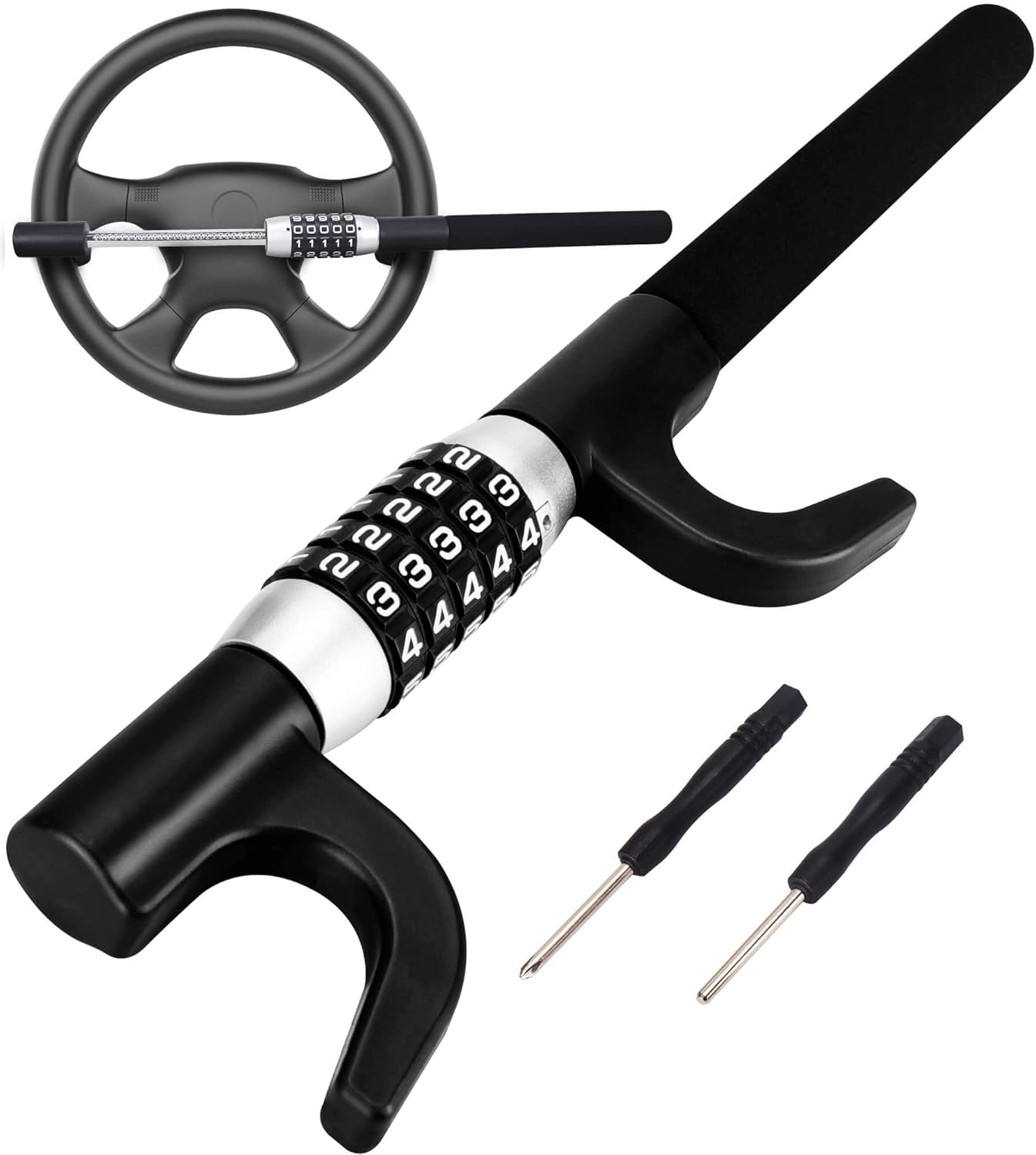 Protect Your Ride – Tevlaphee Keyless Steering Wheel Lock | 5-Digit Password Anti-Theft System, Heavy-Duty Universal Fit