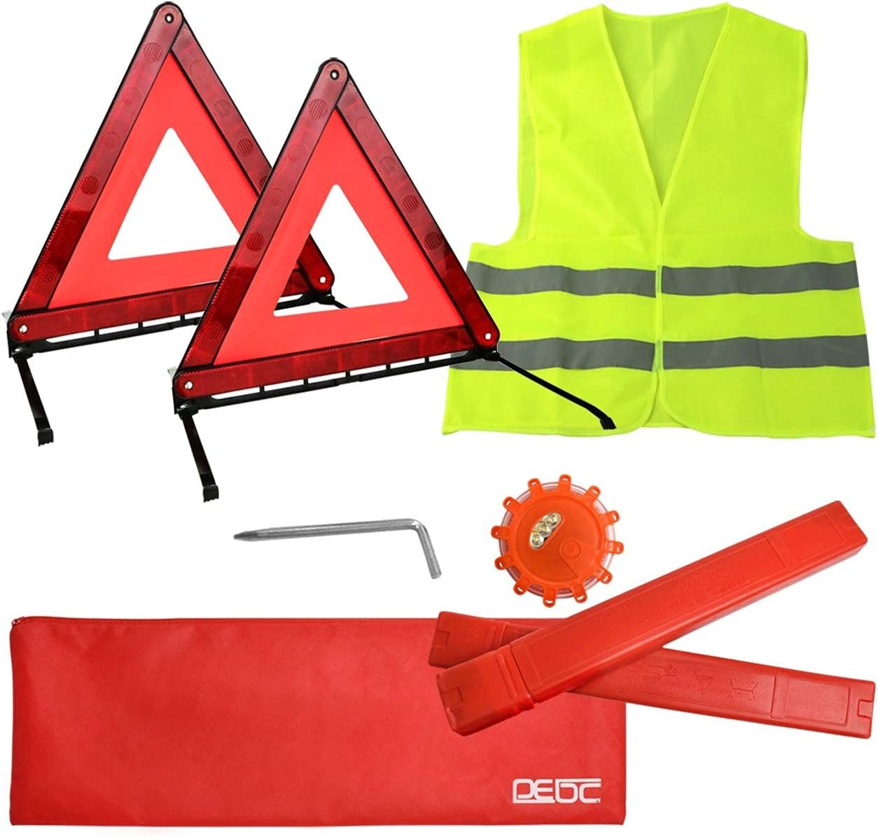 Roadside Emergency Visibility Kit — Reflective Triangles, Safety Vest & LED Flare | Be seen before a roadside stop becomes more dangerous.