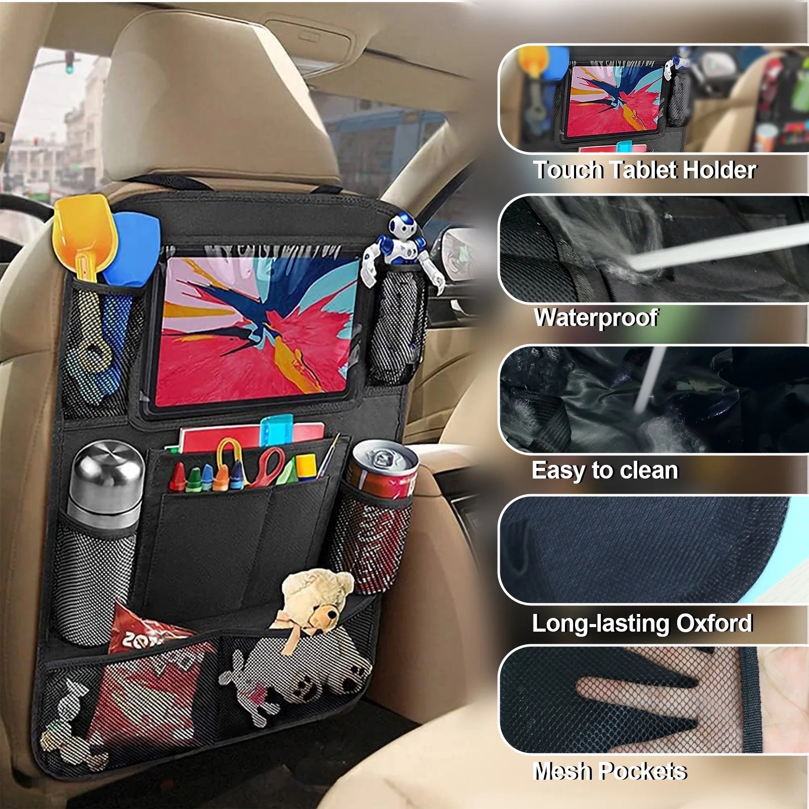 Stay Organized in the Backseat –  Backseat Organizer 2-Pack with Tablet Holder & 10 Pockets