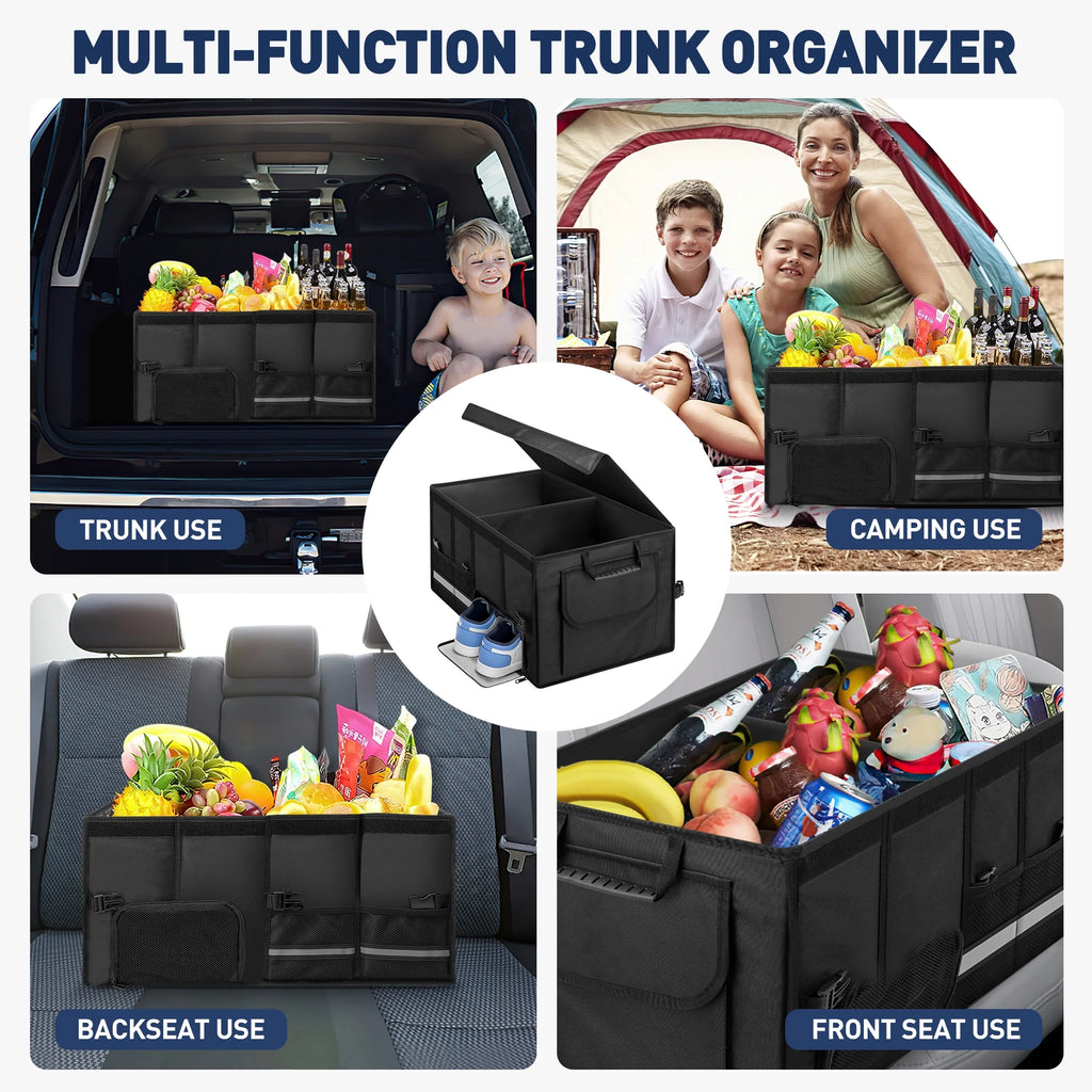 72L Collapsible Car Trunk Organizer — 3 Compartments, Shoe Storage & Removable Lid | Stop letting your trunk become a junk drawer.
