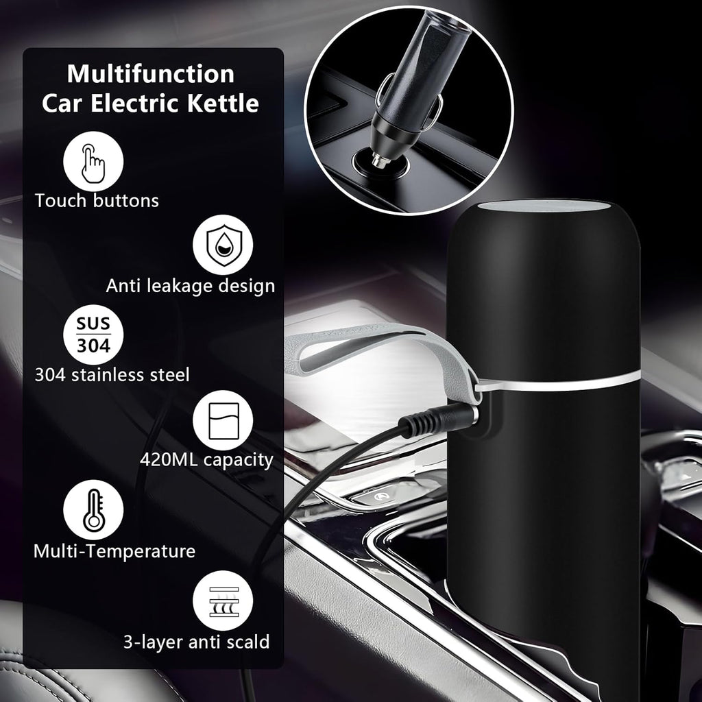 Hot Drinks Anywhere – 12V/24V Portable Car Kettle (420 mL) | Fast-Heat Coffee, Tea & Soup Maker for Cars & Trucks