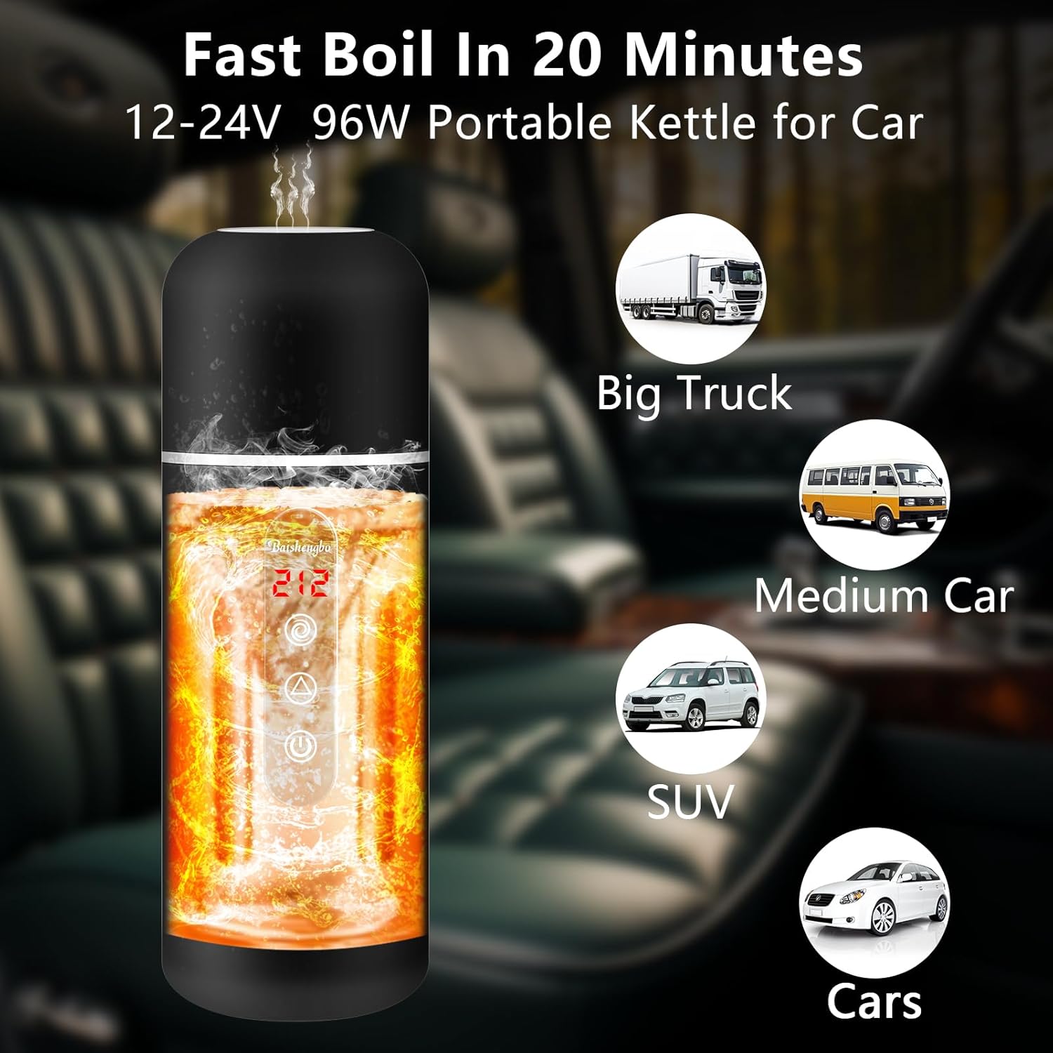 Hot Drinks Anywhere – 12V/24V Portable Car Kettle (420 mL) | Fast-Heat Coffee, Tea & Soup Maker for Cars & Trucks