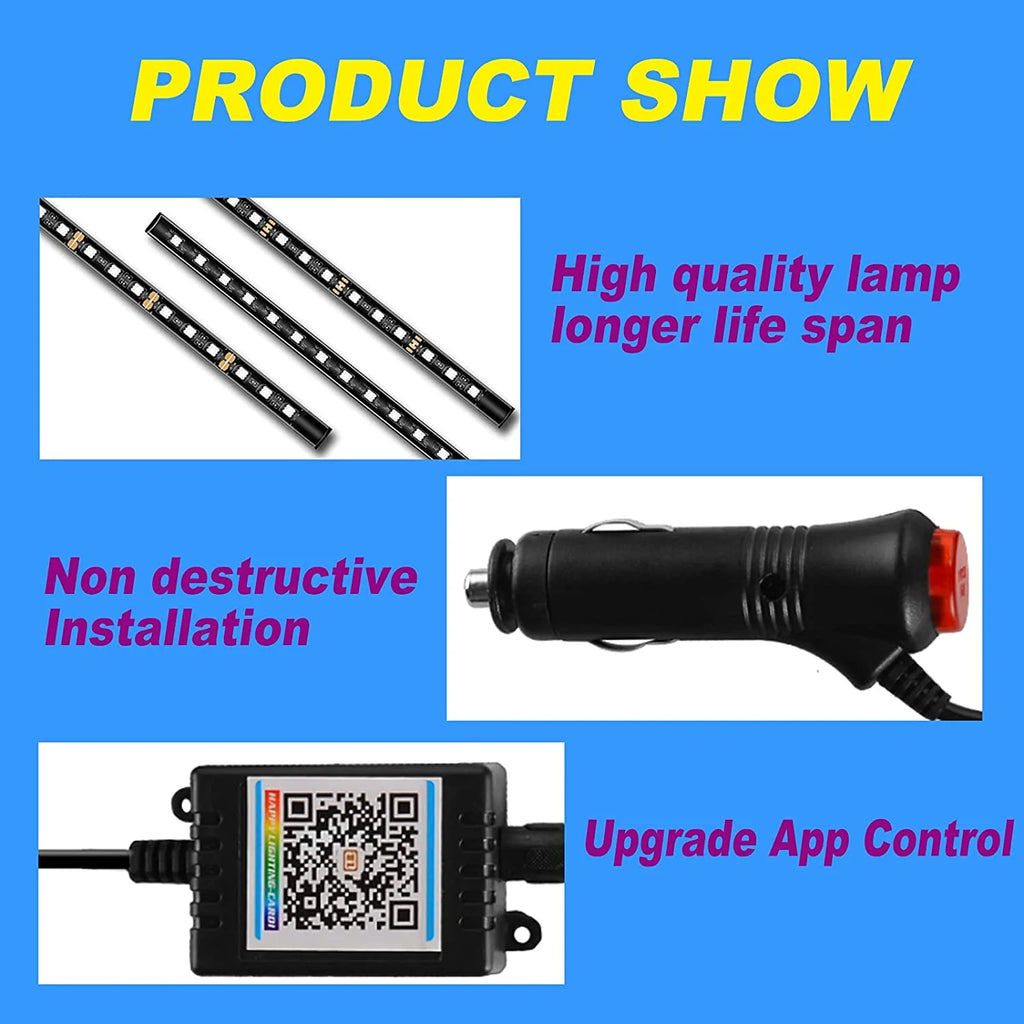 Light Up Your Ride –  Interior LED Strip Lights (4-Pack) | 16 M Colors, Music Sync & Voice Control