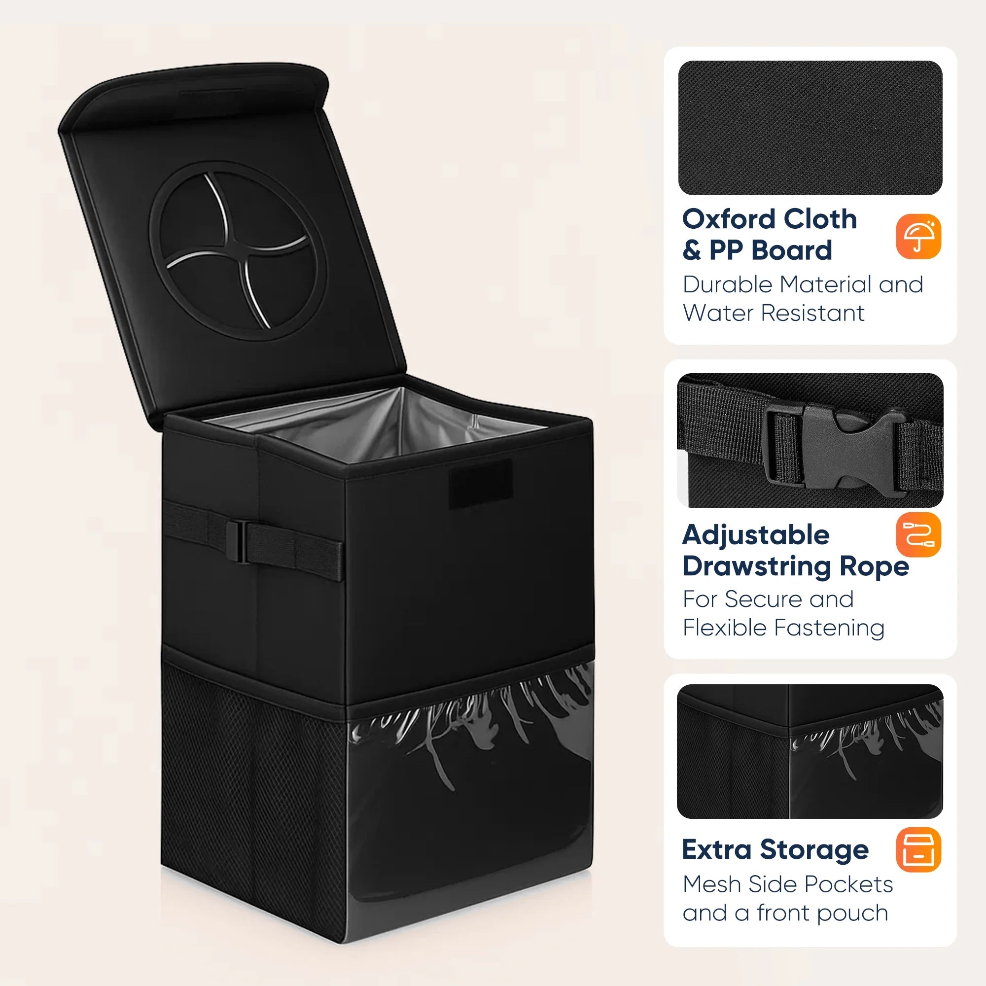 Keep Your Ride Clean – 3 Gallon Waterproof Car Trash Can with Lid & Mesh Pockets | Universal Fit for Cars, Trucks & SUVs