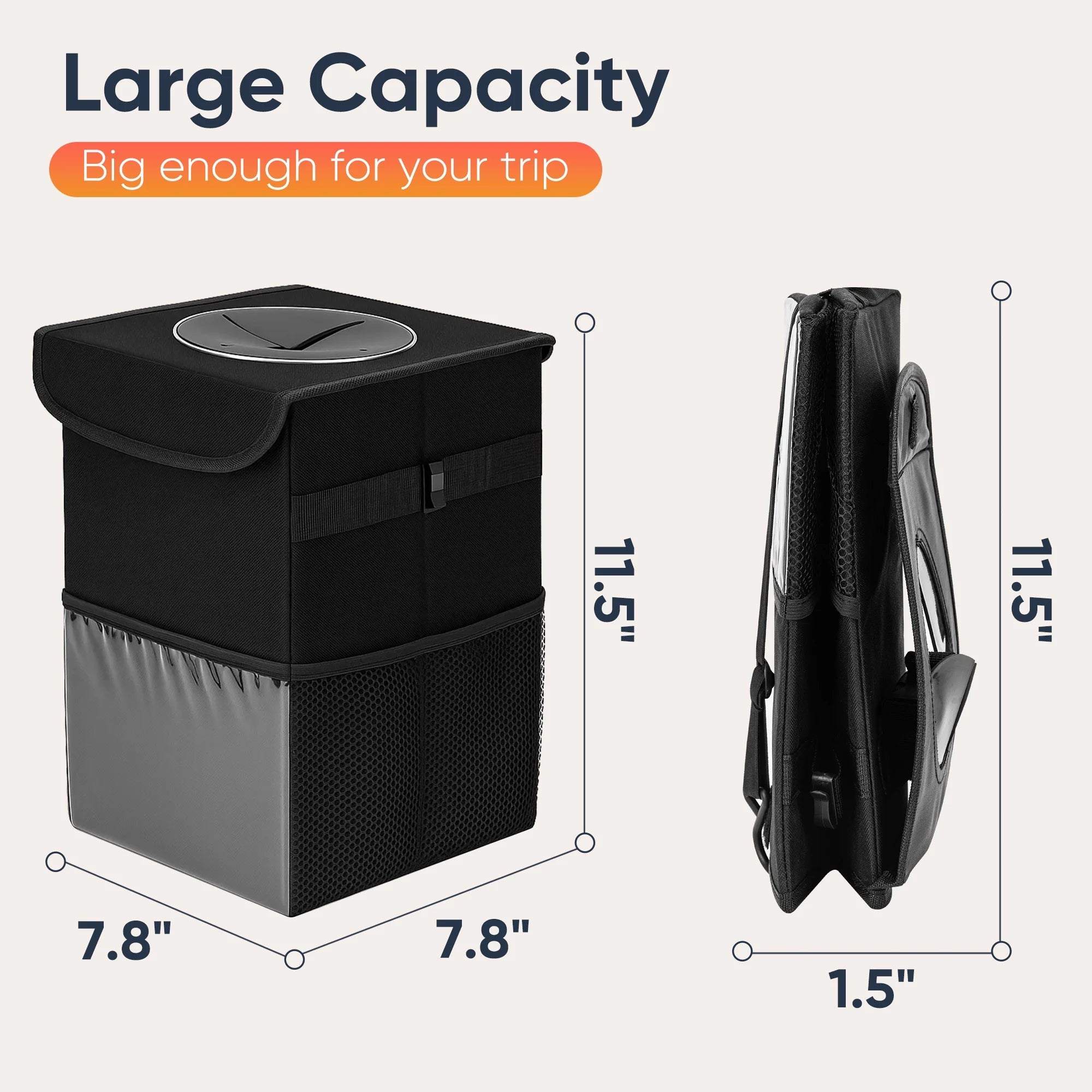 Keep Your Ride Clean – 3 Gallon Waterproof Car Trash Can with Lid & Mesh Pockets | Universal Fit for Cars, Trucks & SUVs