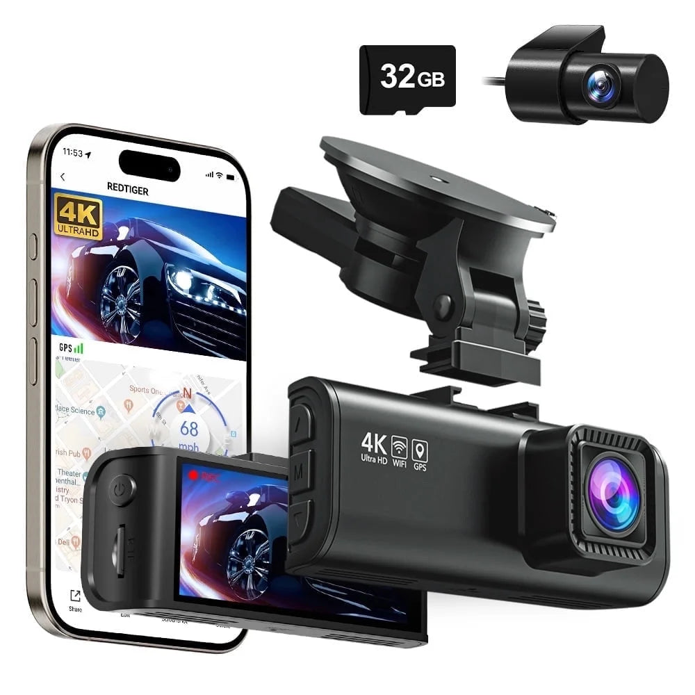 See Every Angle – 3-Channel 4K Dash Cam (Front + Rear + Inside) | Night Vision, 24 Hr Parking Guard & 32 GB Card 