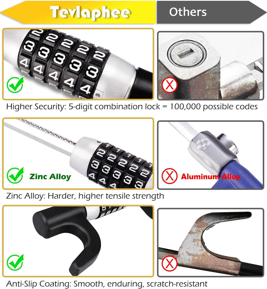 Protect Your Ride – Tevlaphee Keyless Steering Wheel Lock | 5-Digit Password Anti-Theft System, Heavy-Duty Universal Fit