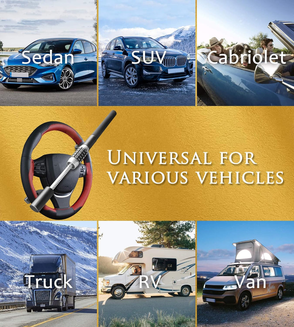 Protect Your Ride – Tevlaphee Keyless Steering Wheel Lock | 5-Digit Password Anti-Theft System, Heavy-Duty Universal Fit