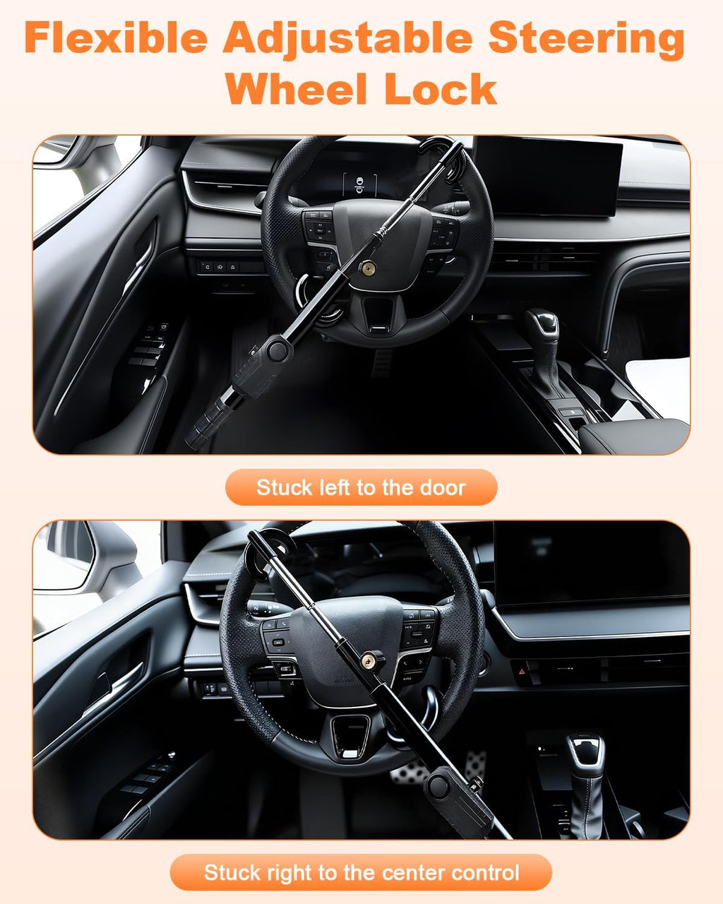LECTOP Steering Wheel Lock with 113dB Alarm — Adjustable Anti-Theft Car Security Lock | Lock the wheel. Sound the alarm. Add another layer between your car and a thief