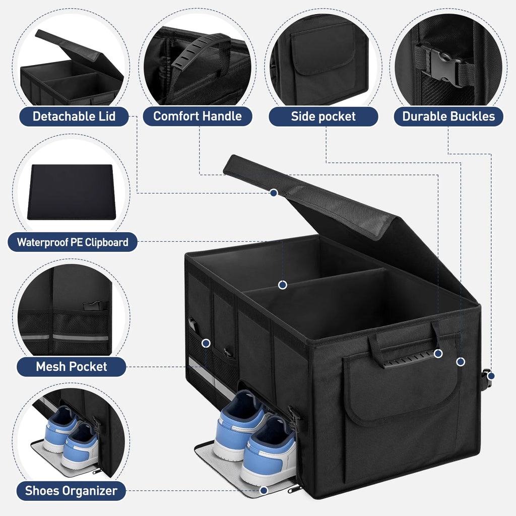 72L Collapsible Car Trunk Organizer — 3 Compartments, Shoe Storage & Removable Lid | Stop letting your trunk become a junk drawer.