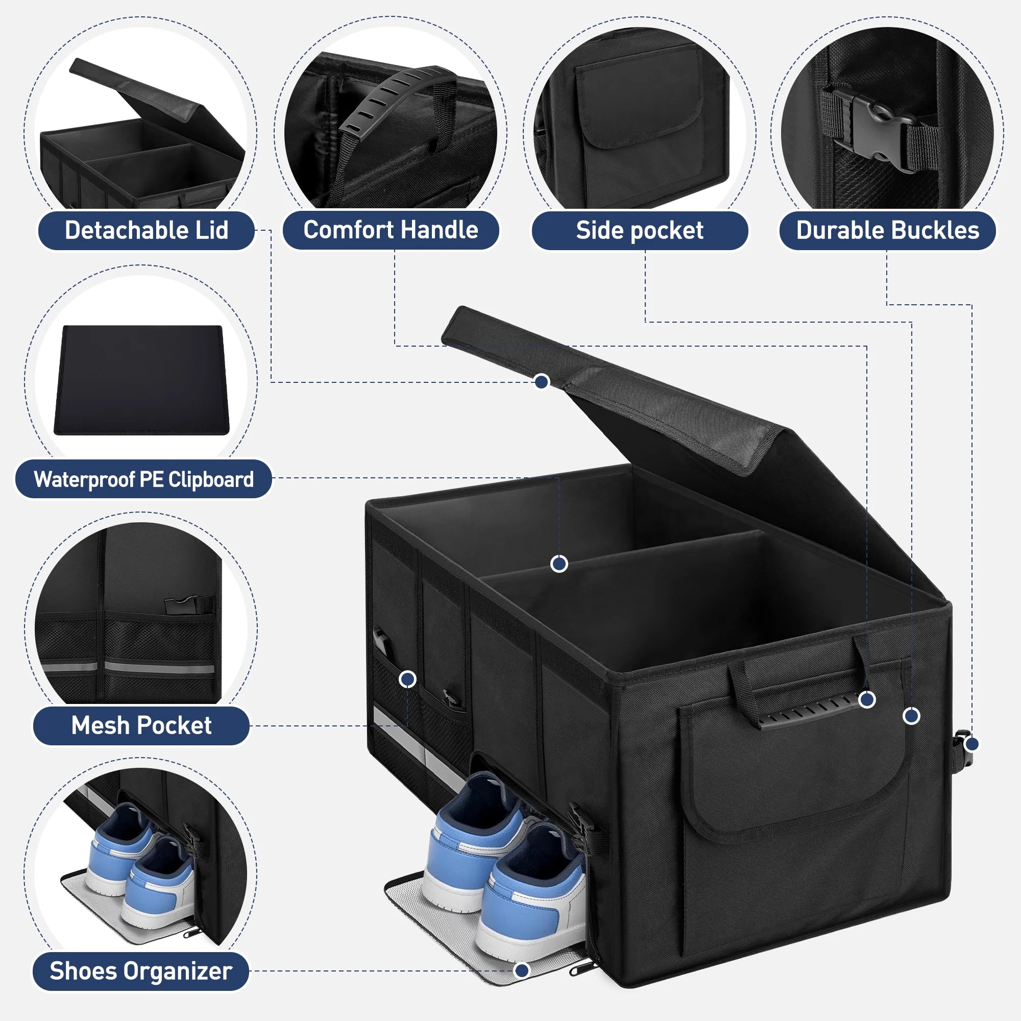 72L Collapsible Car Trunk Organizer — 3 Compartments, Shoe Storage & Removable Lid | Stop letting your trunk become a junk drawer.