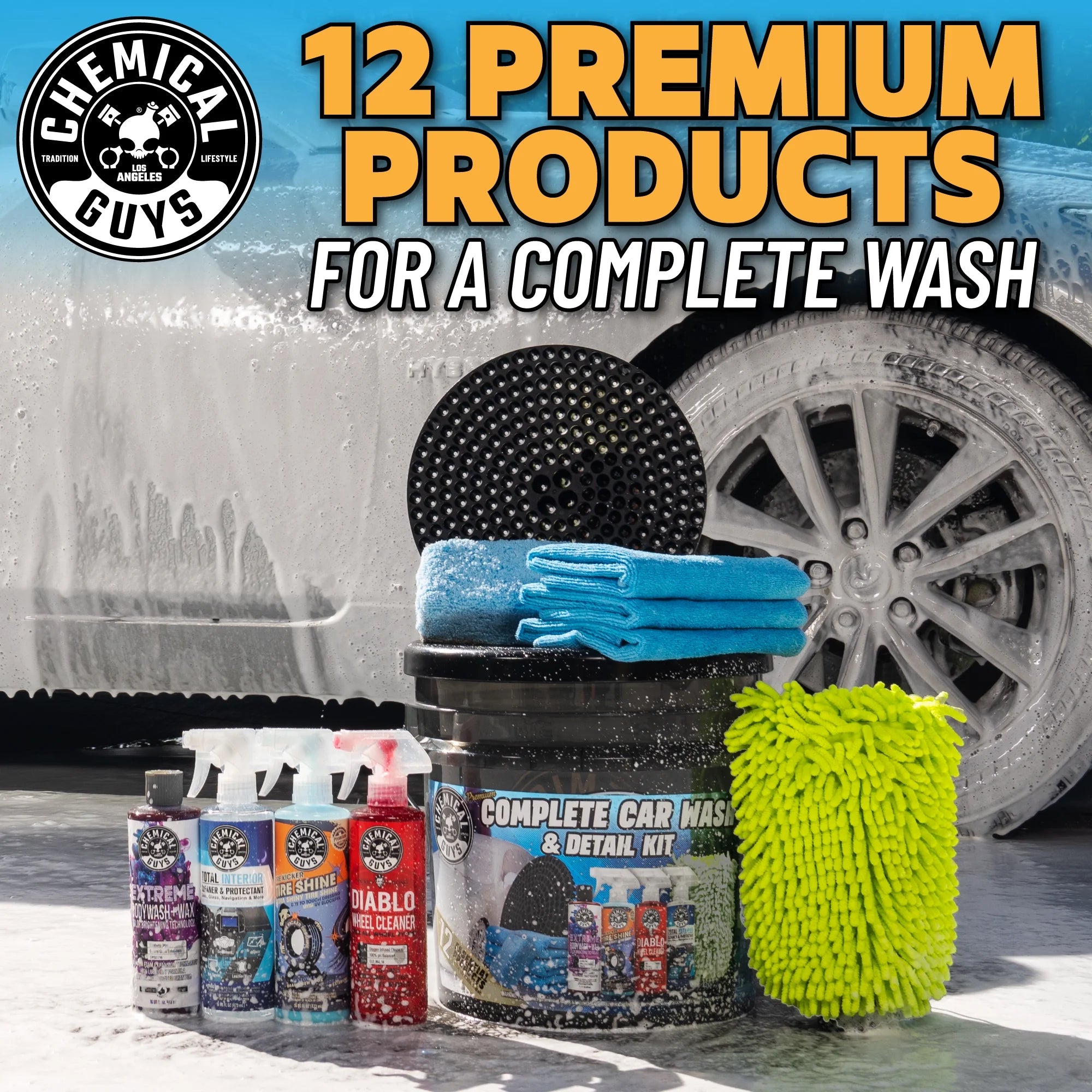 Ultimate Car Care Bundle – Chemical Guys 12-Piece Premium | Bucket Kit for Interior & Exterior Shine