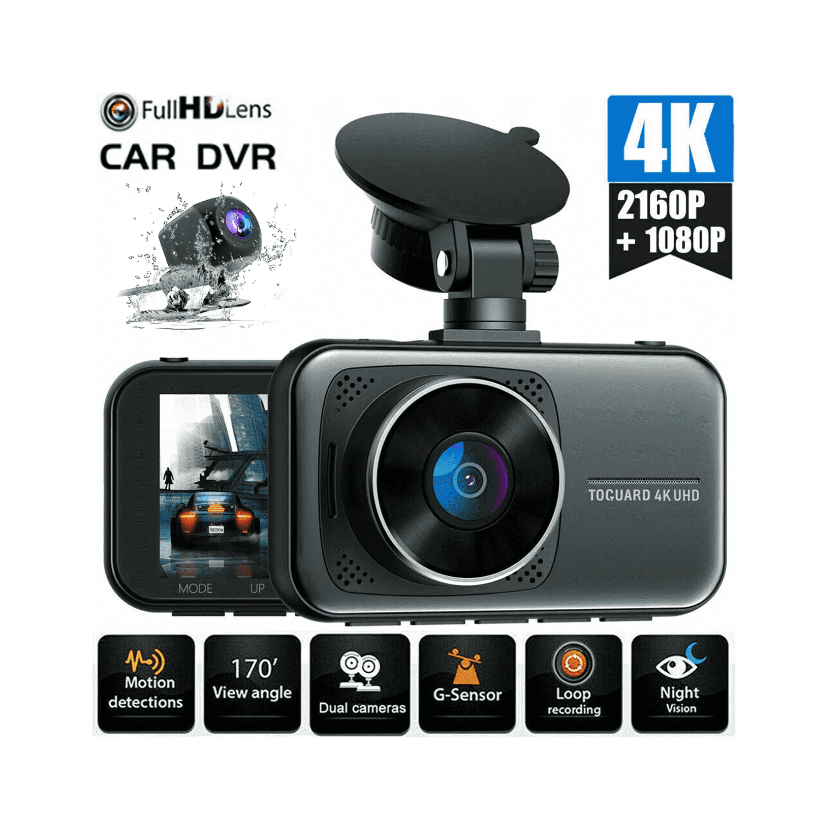See Every Detail –  4K + 1080P Dual Dash Cam | Front & Rear, Night Vision & Parking Monitor