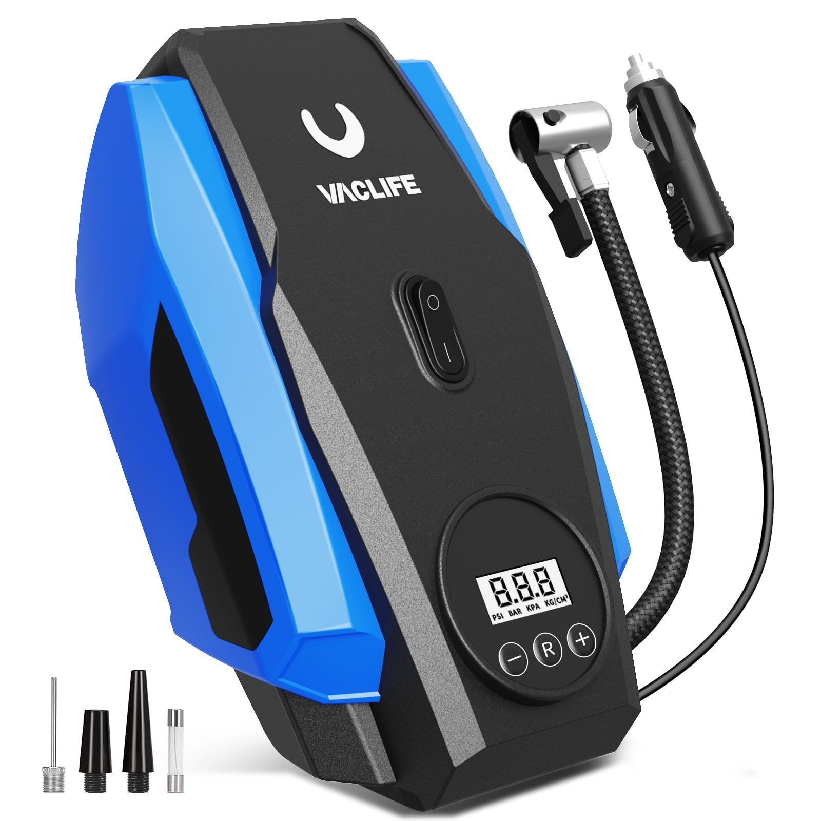 Stay Road-Ready – VacLife Portable Tire Inflator 12V DC Air Compressor | Auto Shut-Off & LED Light (Blue VL718) 