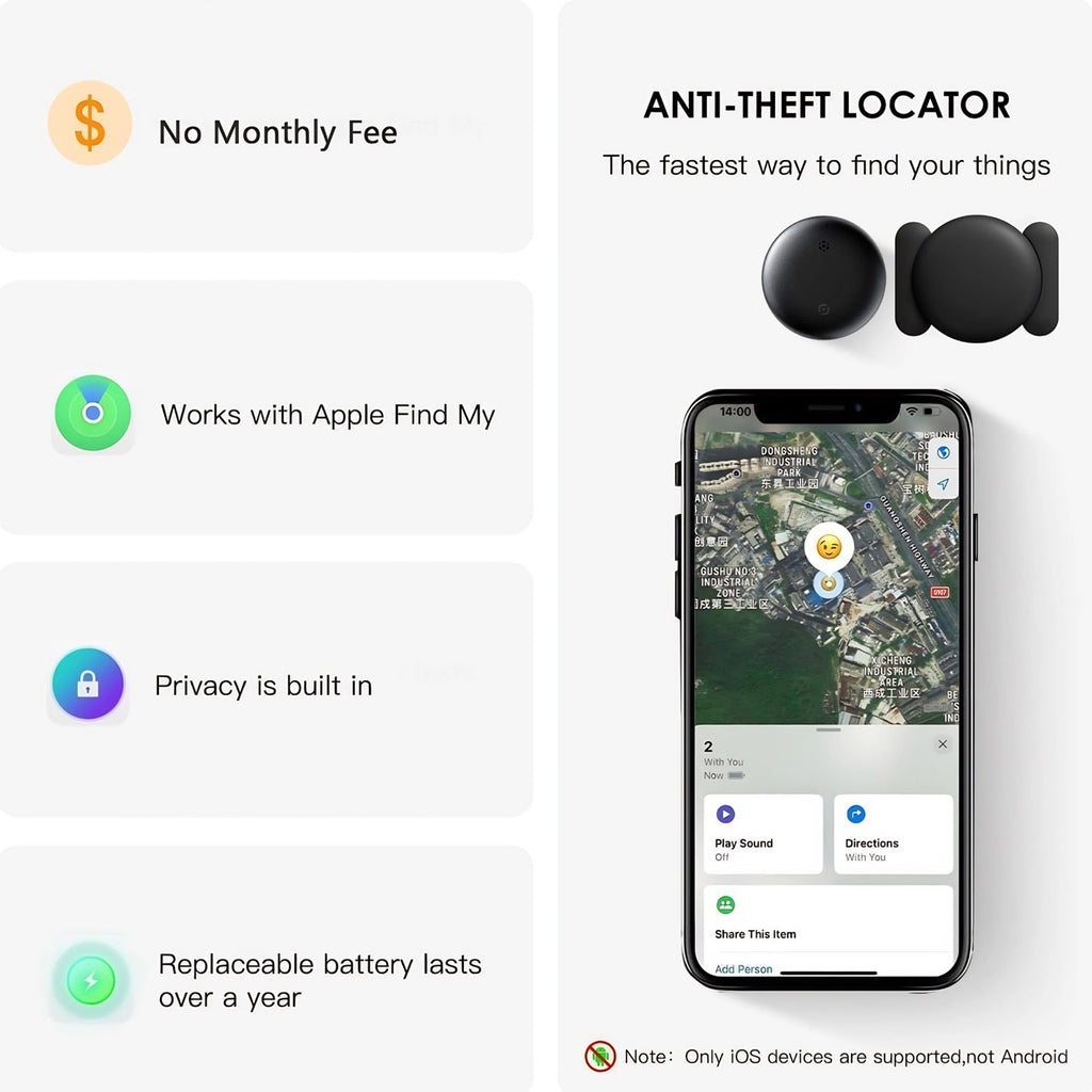 Mini GPS Vehicle Tracker Real-Time – Works with Apple Find My & Android Find My Device (No Subscription Required)