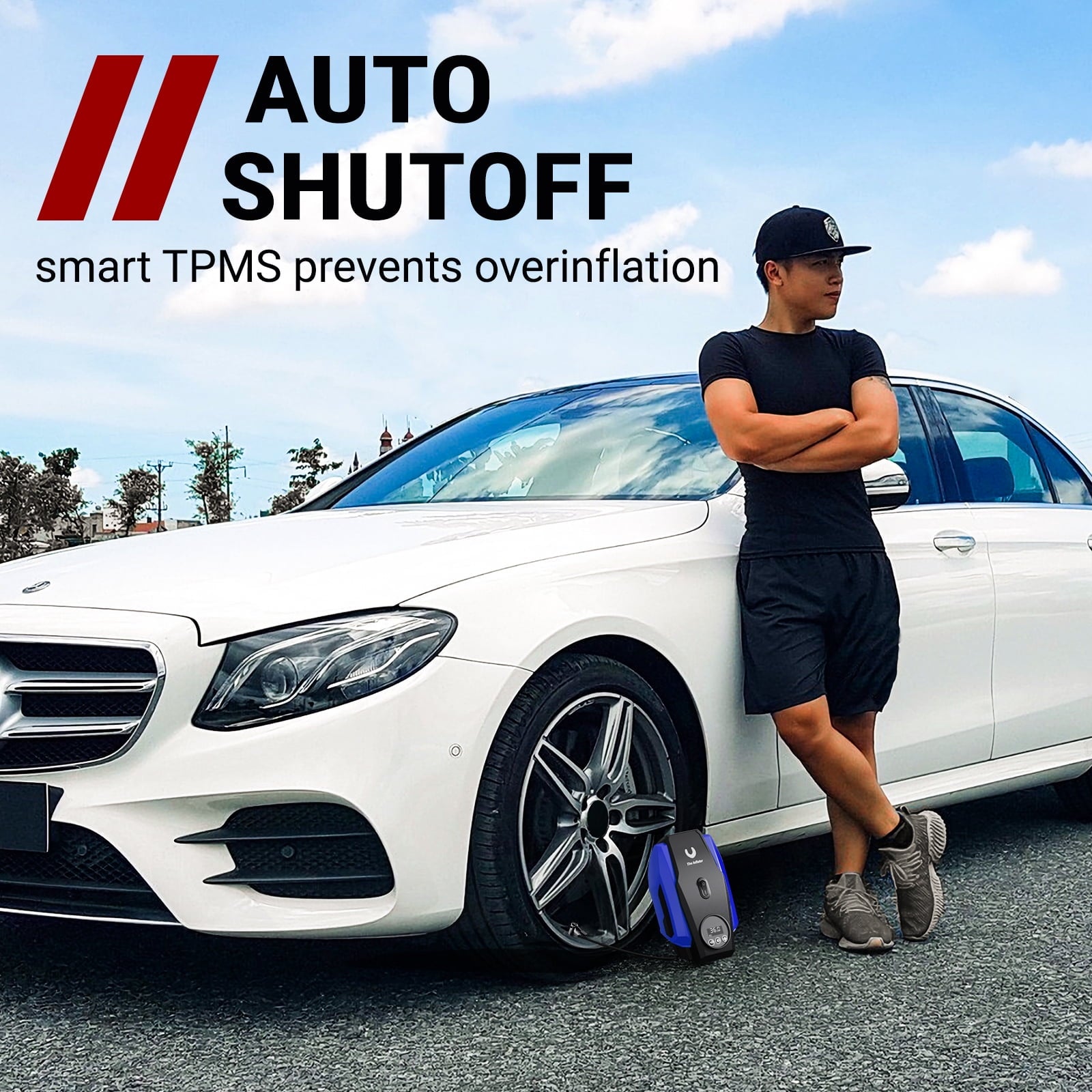 Stay Road-Ready – VacLife Portable Tire Inflator 12V DC Air Compressor | Auto Shut-Off & LED Light (Blue VL718) 