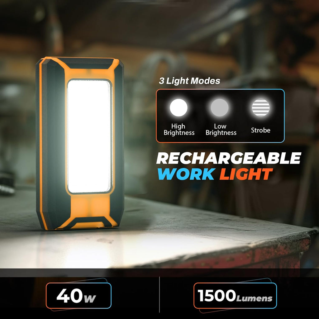 Portable Emergency Repair Light | Magnetic LED Work Light – 1500 Lumens Rechargeable Flood Lamp