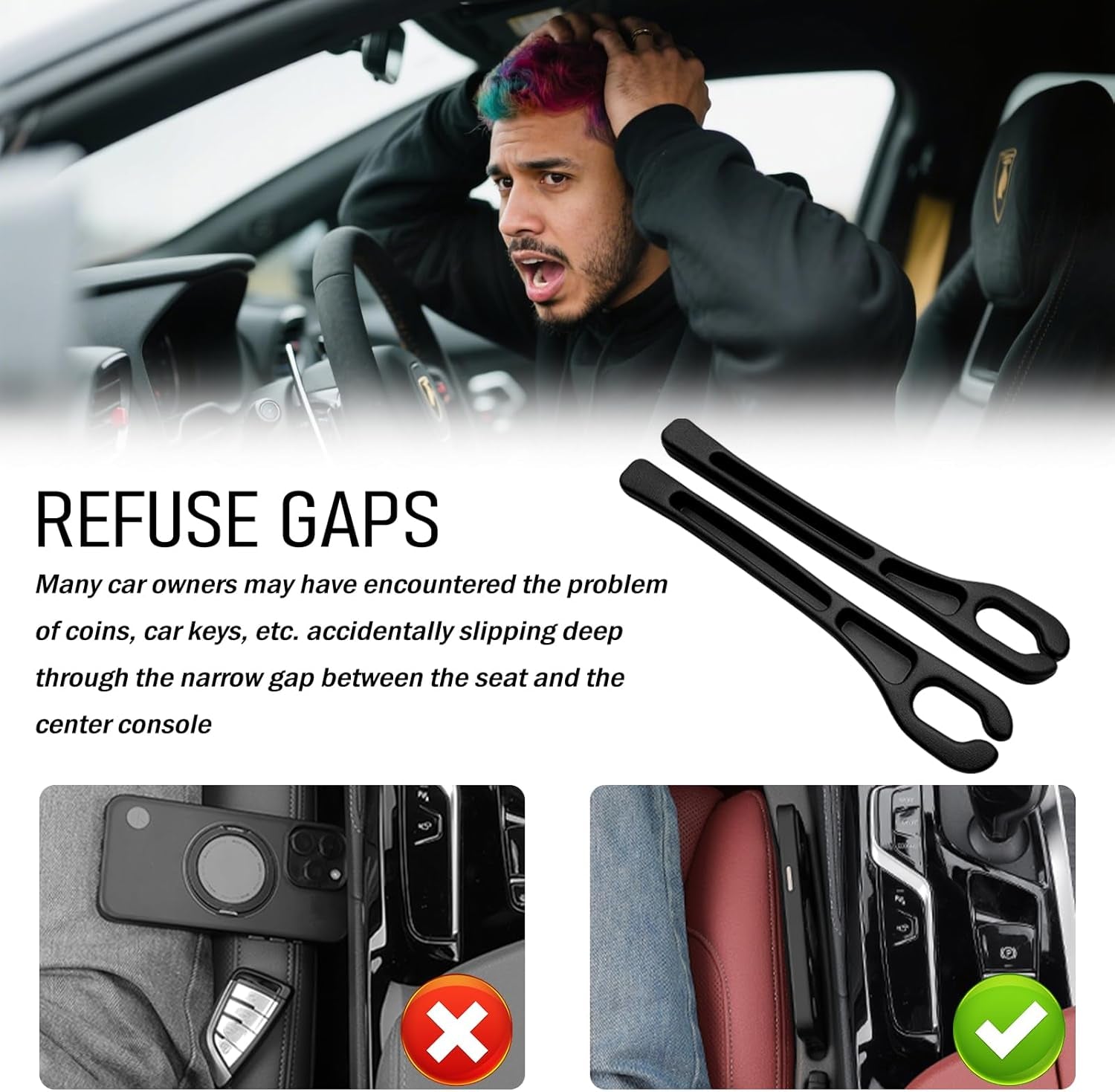 Stop Losing Items Between the Seats – 2-Pack Soft Car Seat Gap Filler Organizer with Storage Slots