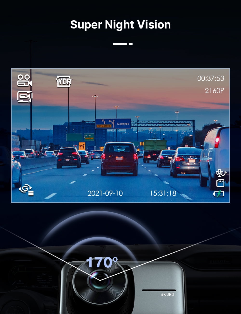 See Every Detail –  4K + 1080P Dual Dash Cam | Front & Rear, Night Vision & Parking Monitor
