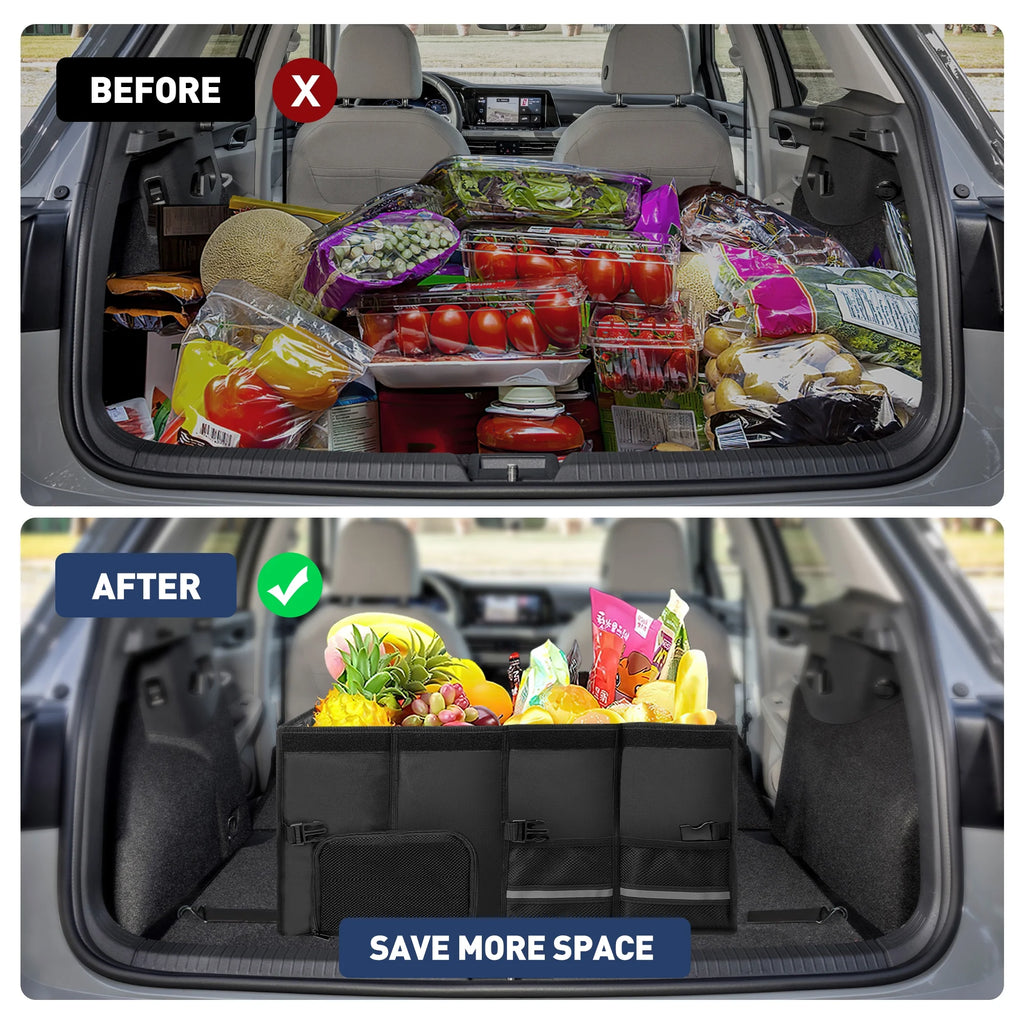 72L Collapsible Car Trunk Organizer — 3 Compartments, Shoe Storage & Removable Lid | Stop letting your trunk become a junk drawer.