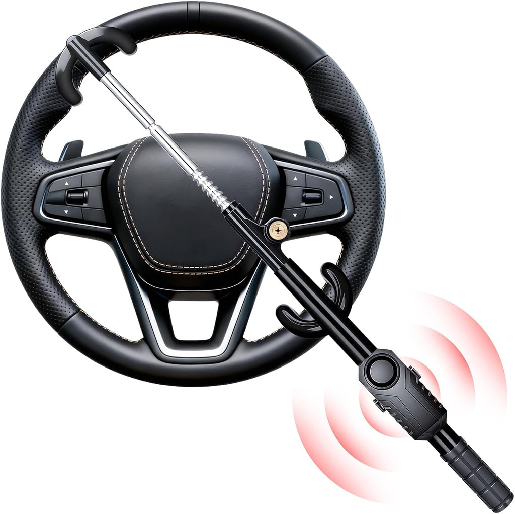 LECTOP Steering Wheel Lock with 113dB Alarm — Adjustable Anti-Theft Car Security Lock | Lock the wheel. Sound the alarm. Add another layer between your car and a thief