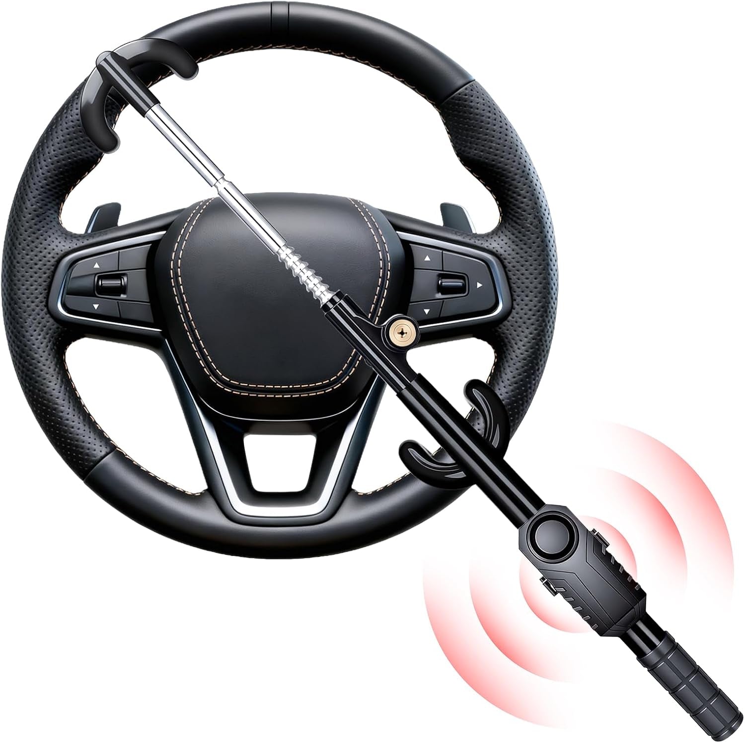 LECTOP Steering Wheel Lock with 113dB Alarm — Adjustable Anti-Theft Car Security Lock | Lock the wheel. Sound the alarm. Add another layer between your car and a thief