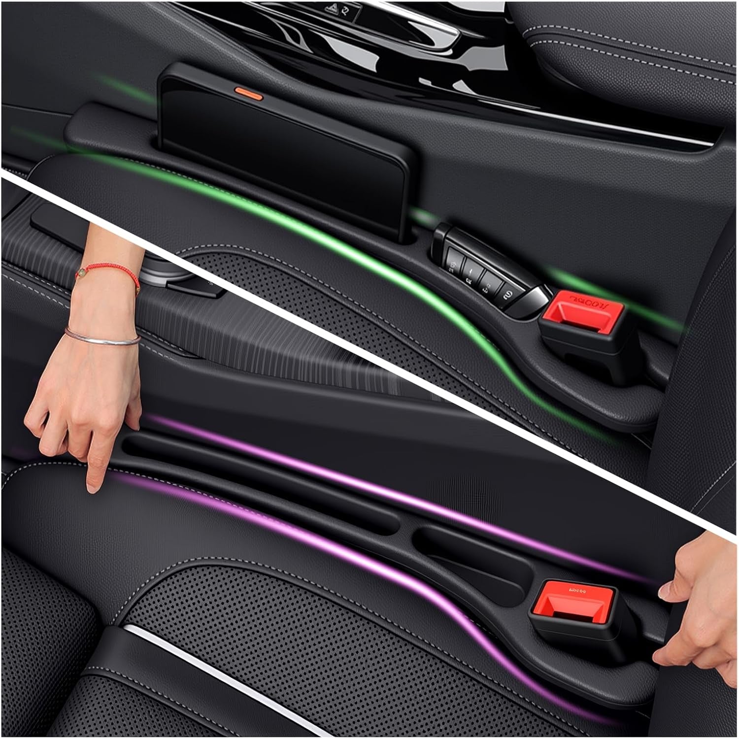 Stop Losing Items Between the Seats – 2-Pack Soft Car Seat Gap Filler Organizer with Storage Slots