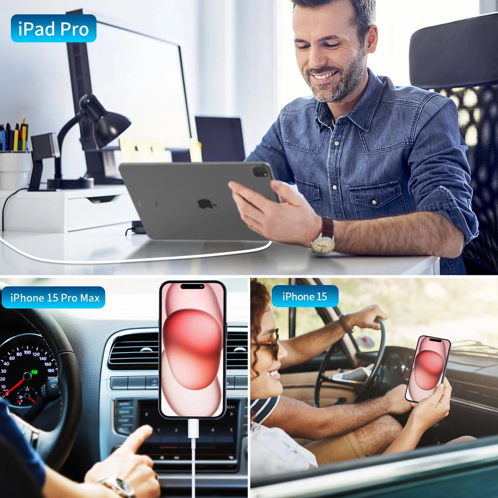 Stay Charged Anywhere – Apple MFi 90W Dual USB-C Car Charger (2-Pack) with Braided Cable