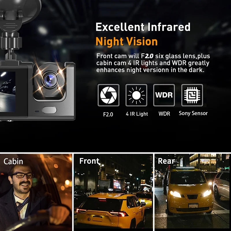 360° 4-Channel Dash Cam — Front, Cabin & Rear + Wi-Fi, GPS & 64GB Card | One camera. More angles. More evidence when it matters.